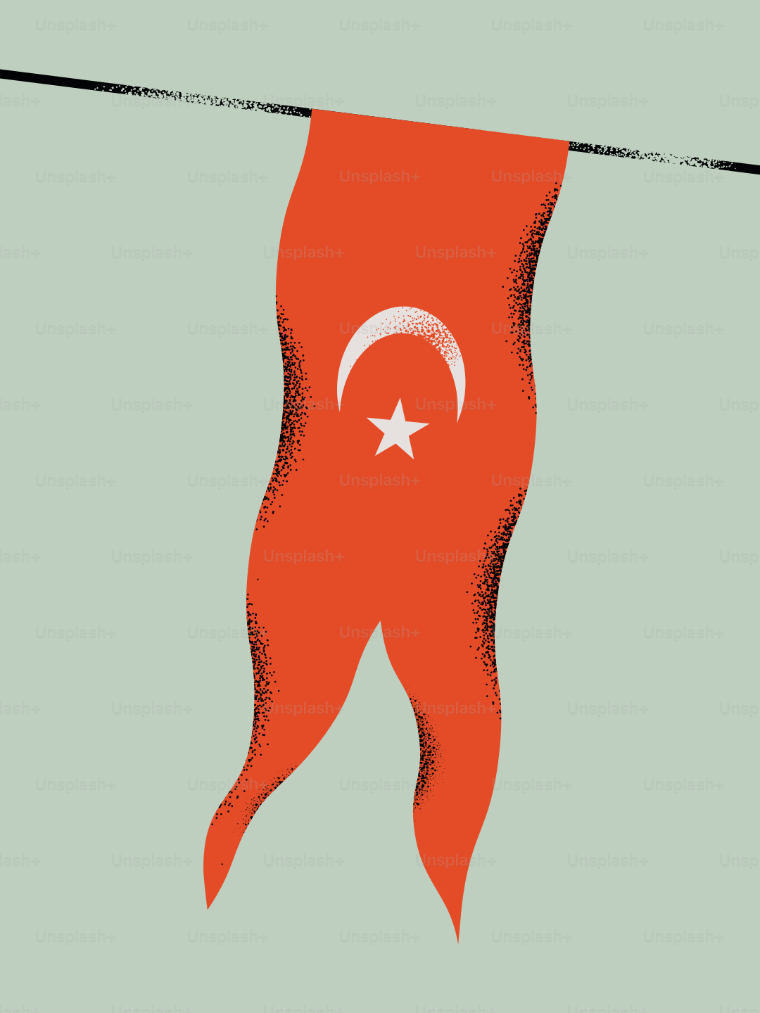 Bendera Turki dengan bulan sabit dan bintang tergantung secara vertikal