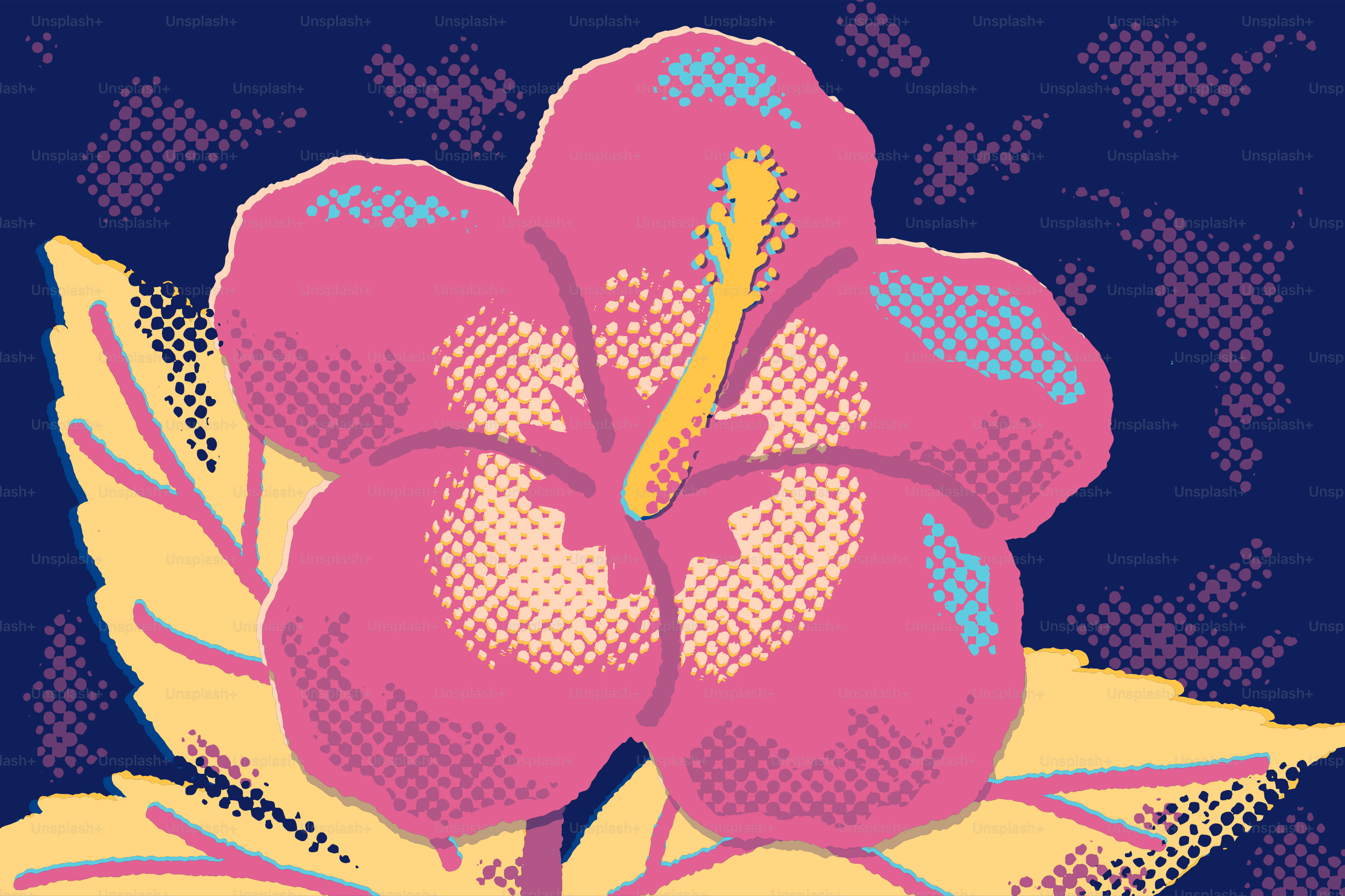 Arte tropicale rosa di ibisco con semitoni