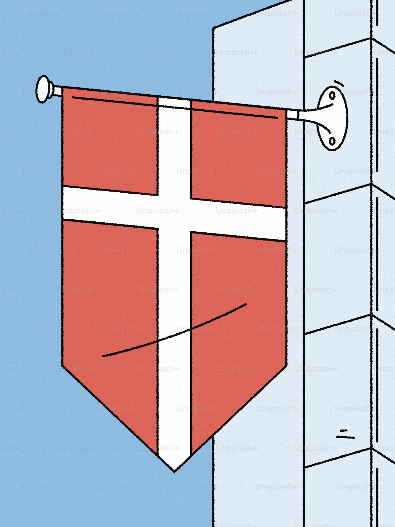 Bandeira dinamarquesa pendurada verticalmente em um prédio