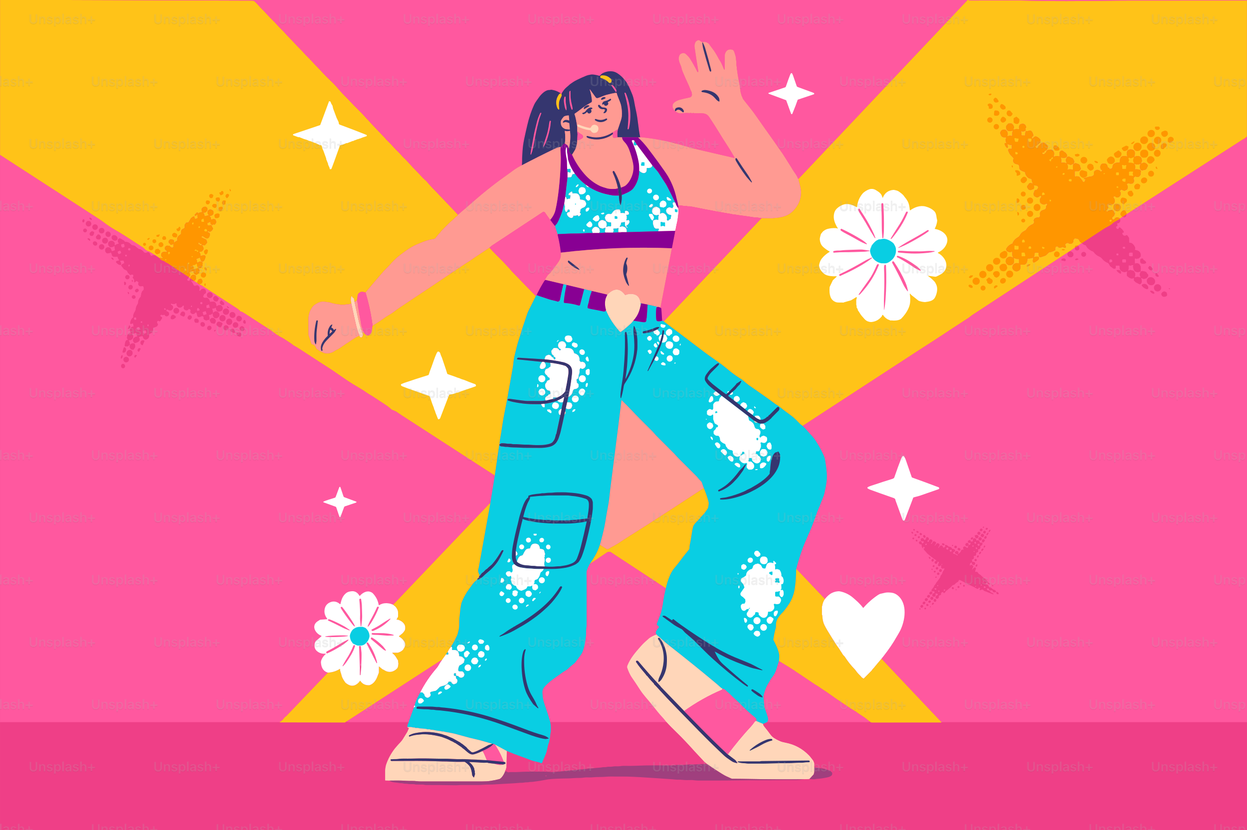 Illustrazione di idol femminile elegante in piedi con sicurezza
