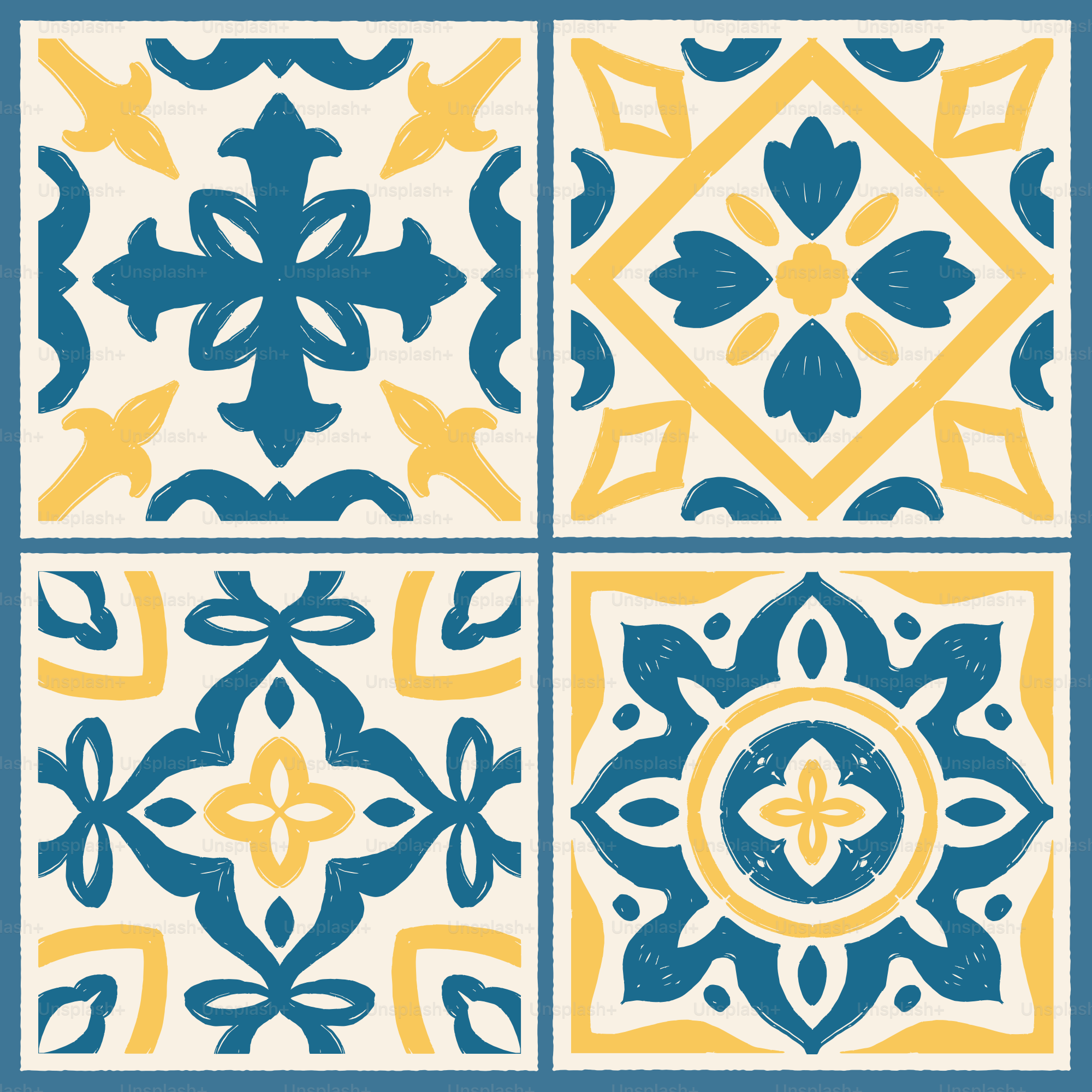 Carreaux artistiques à motifs européens bleus et jaunes
