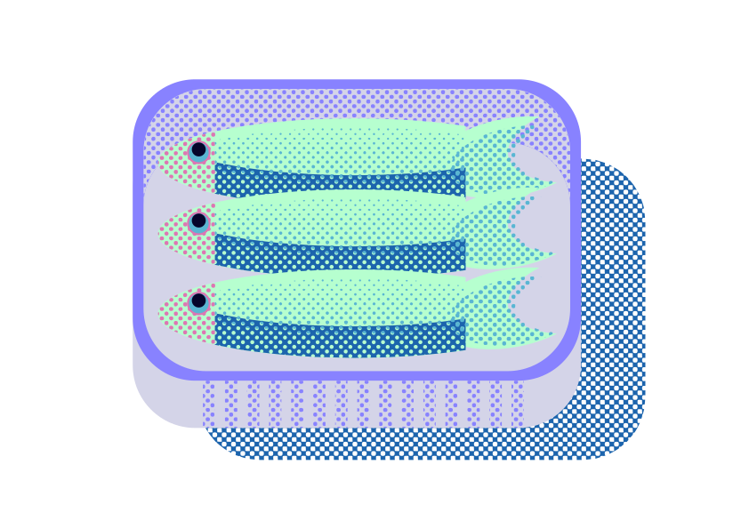 Kaleng sarden dengan gaya halftone