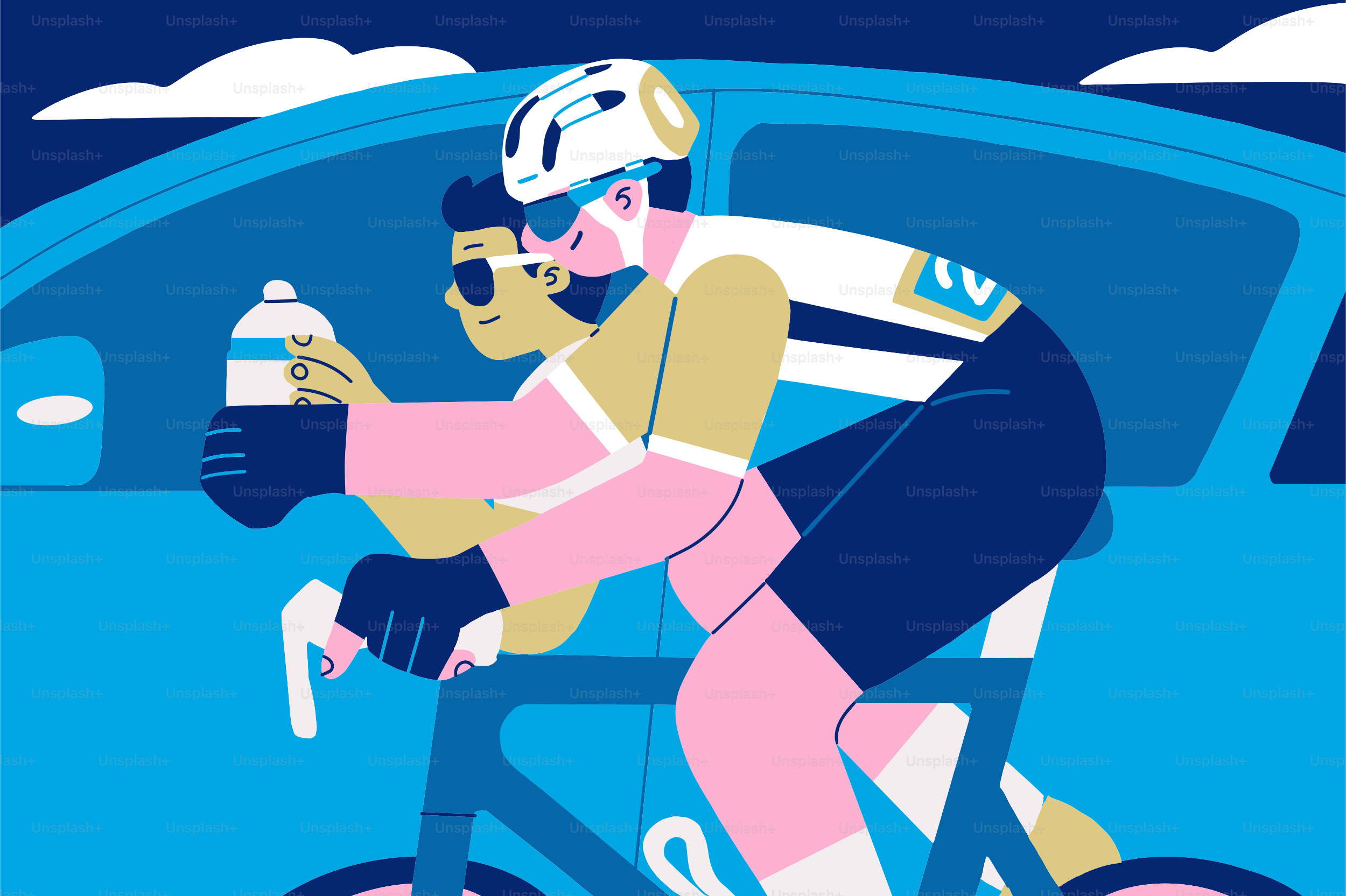 Ciclista riceve una bottiglia d'acqua dal supporto della squadra