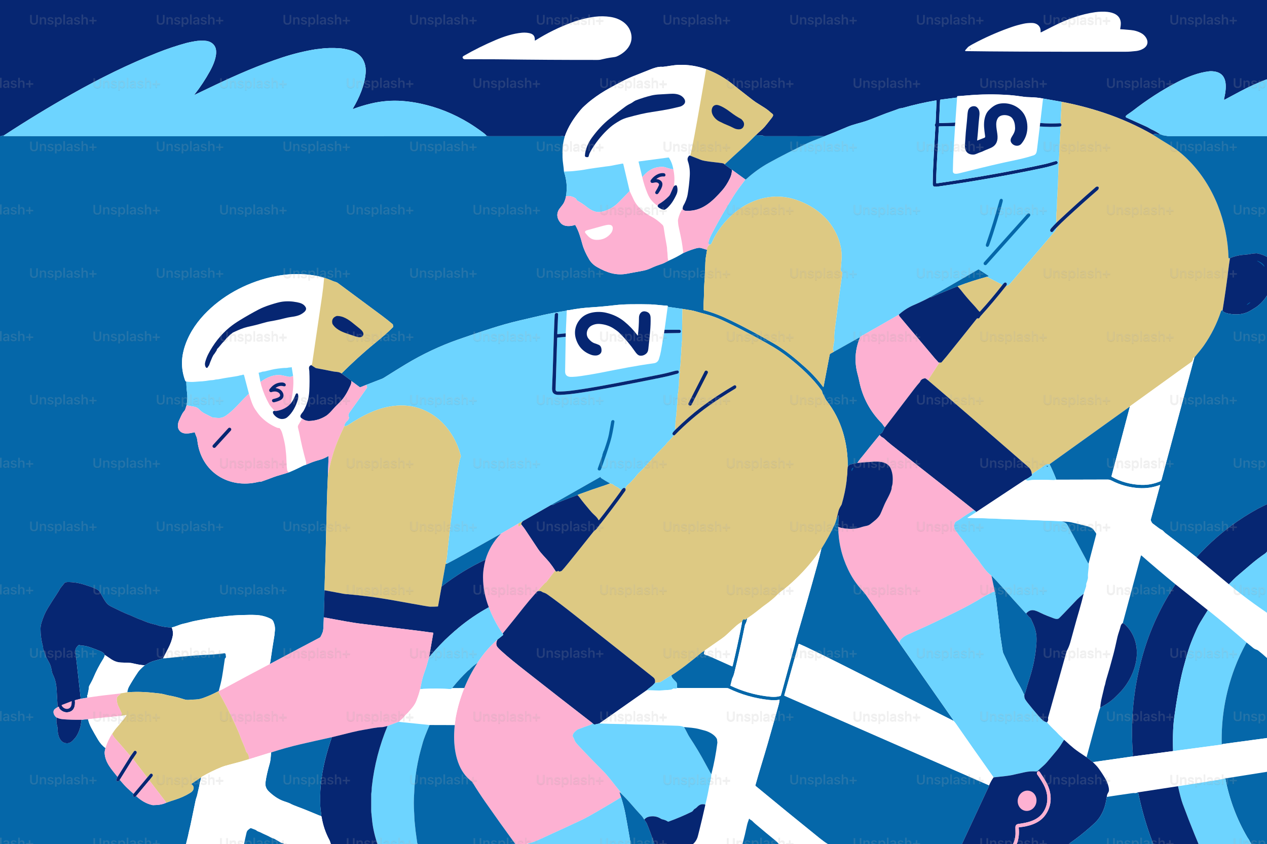 Ciclisti competitivi che corrono a tutta velocità durante una gara