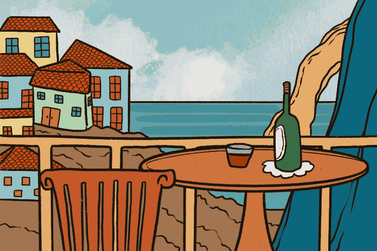 Balcón del Algarve con vino con vistas a la ciudad costera