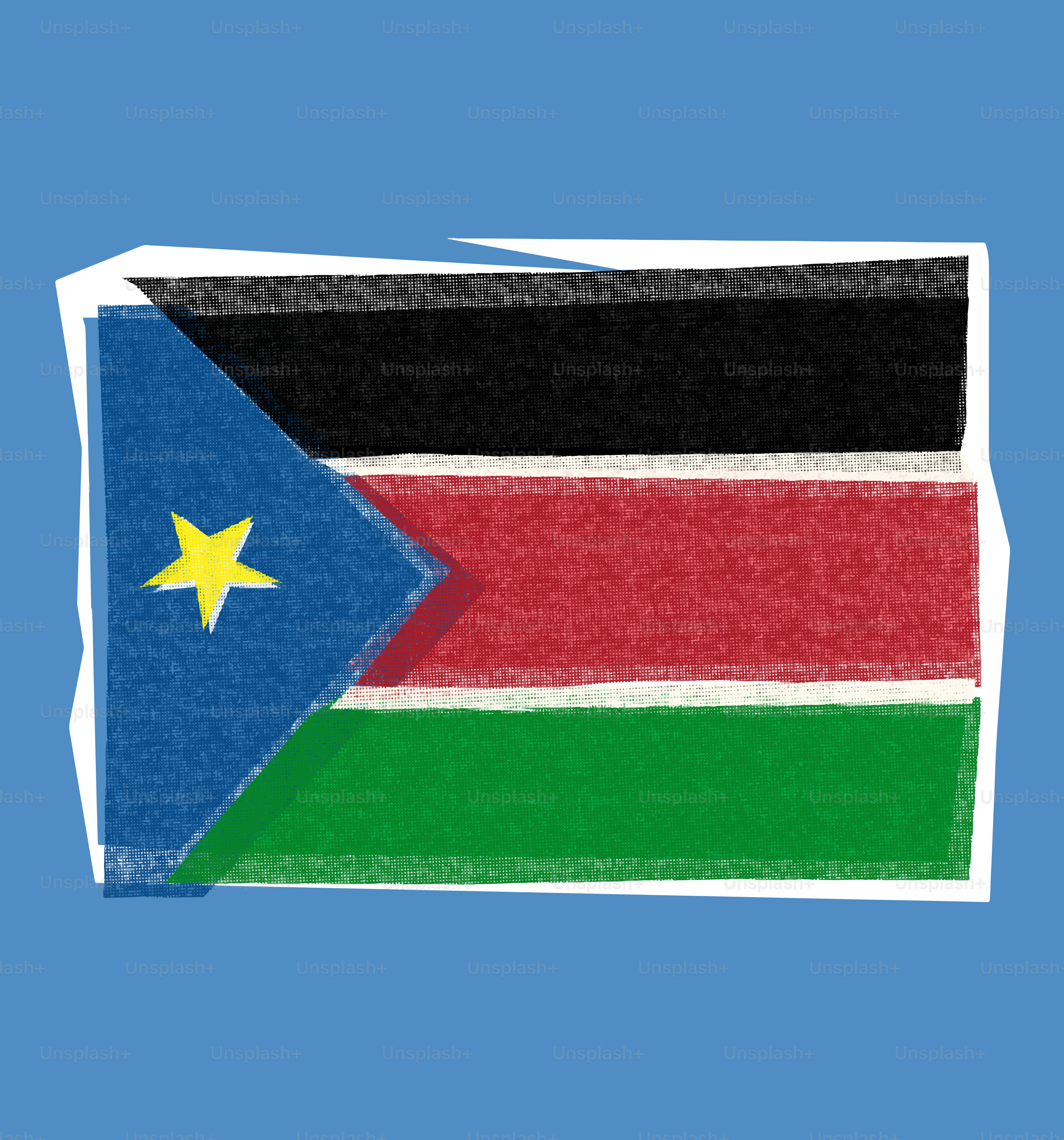 Bandiera stilizzata del Sudan del Sud su sfondo blu
