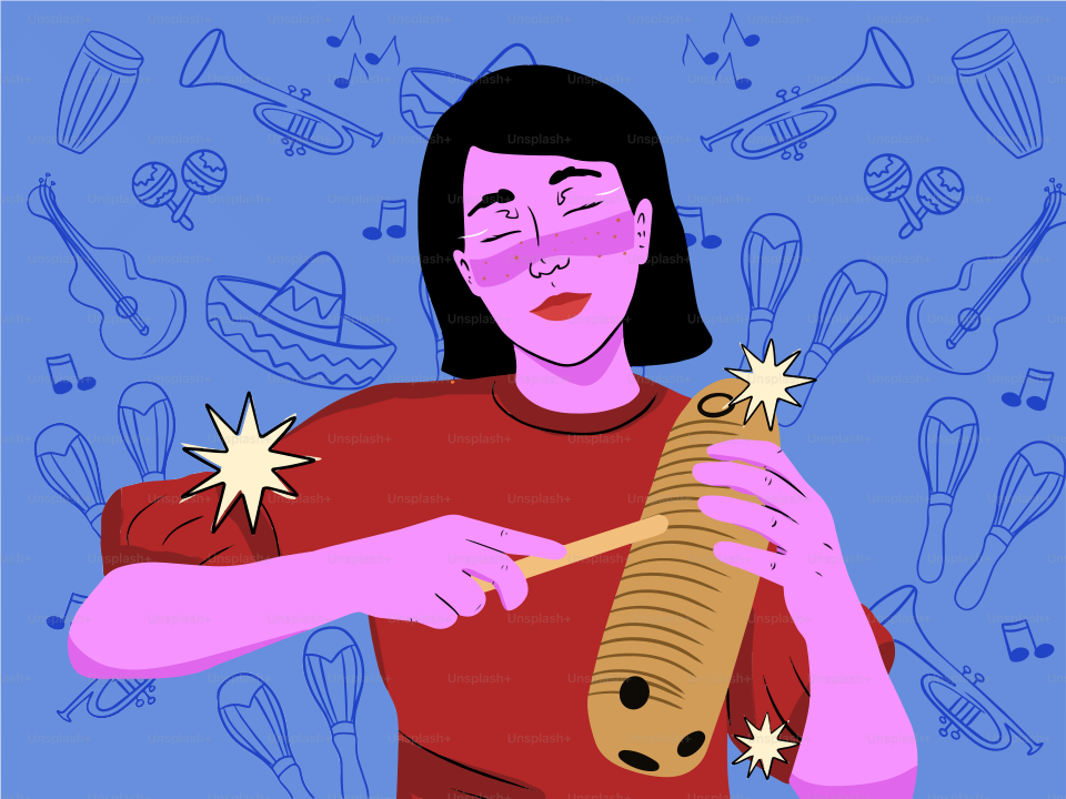Femme jouant du güiro avec un motif d’instrument de musique
