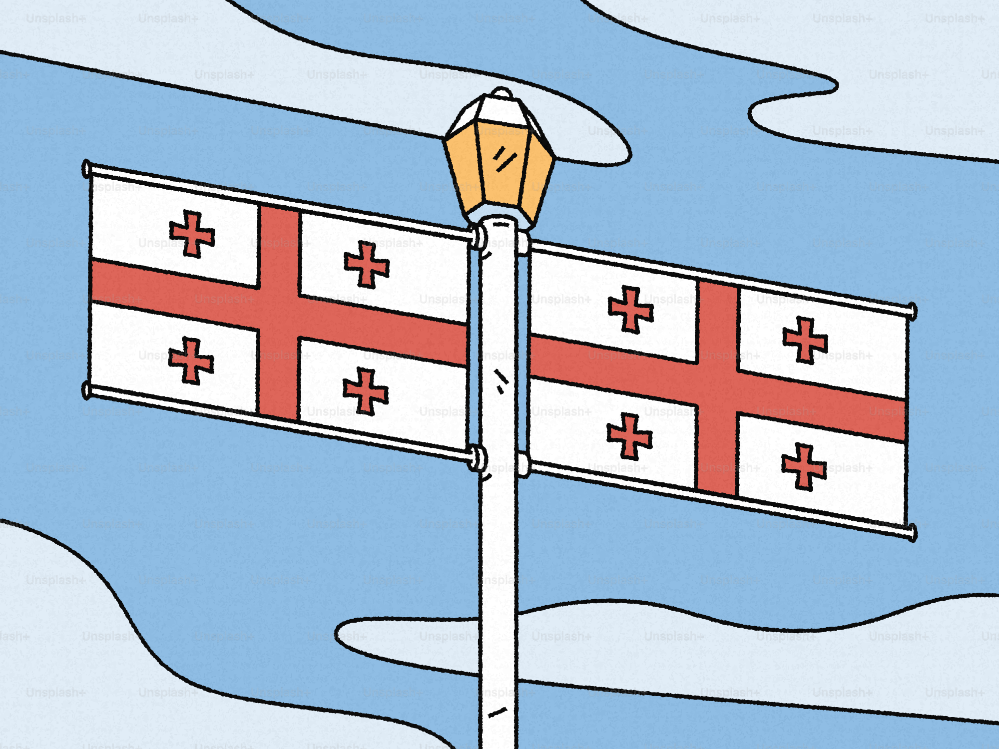 Bendera Georgia di tiang lampu
