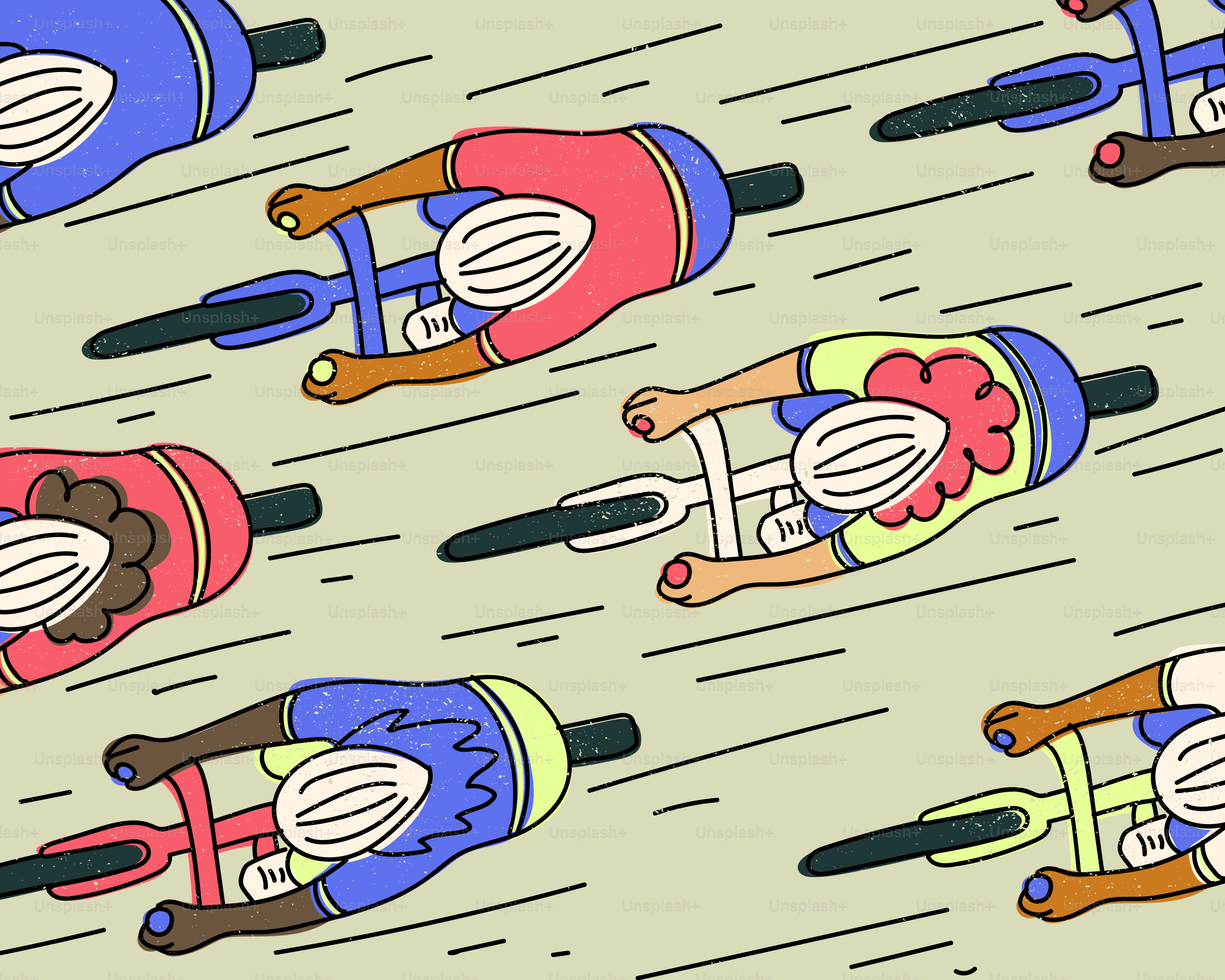 Top view cycling peloton racing at speed