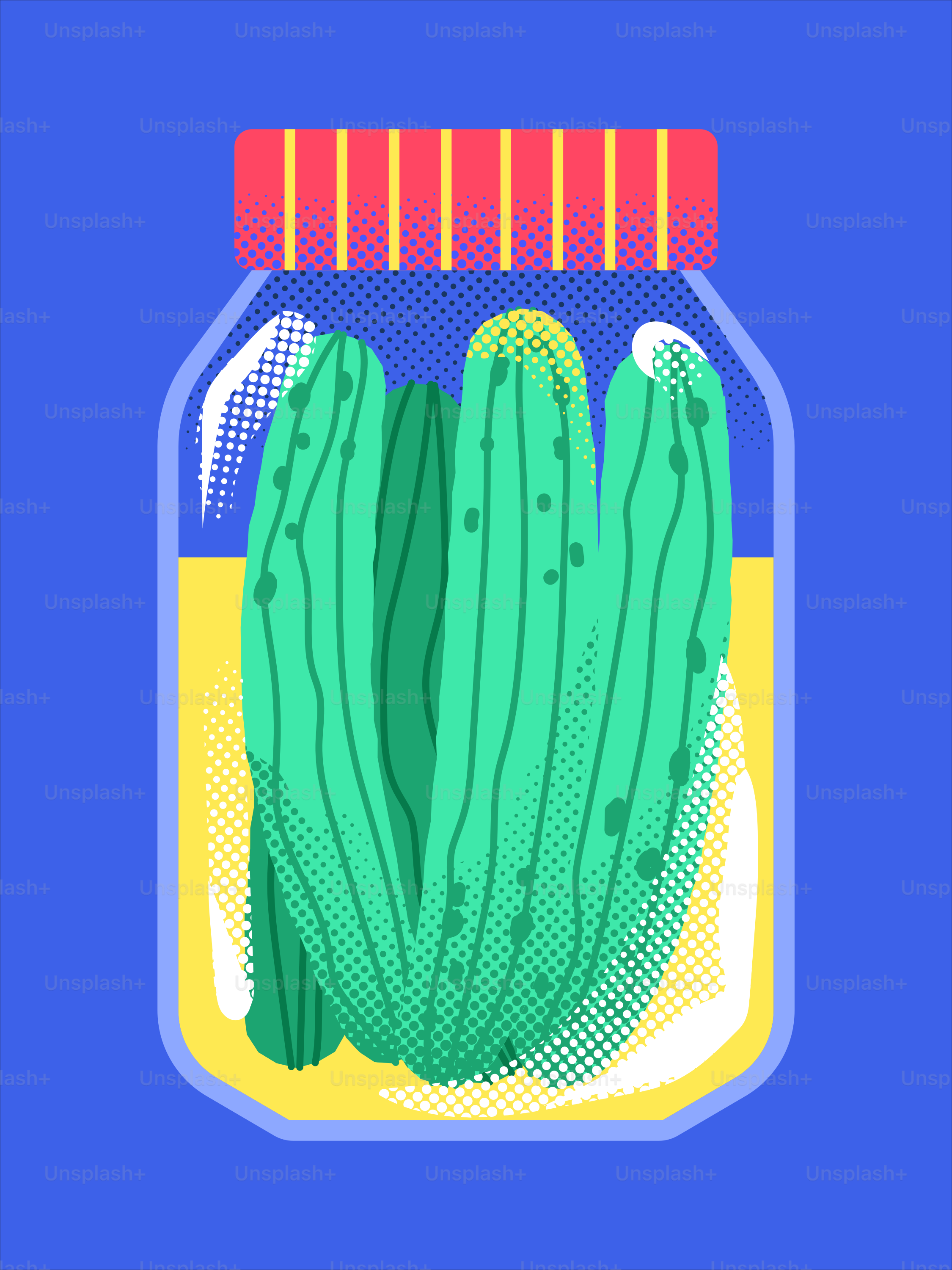 Green pickles in jar with yellow liquid