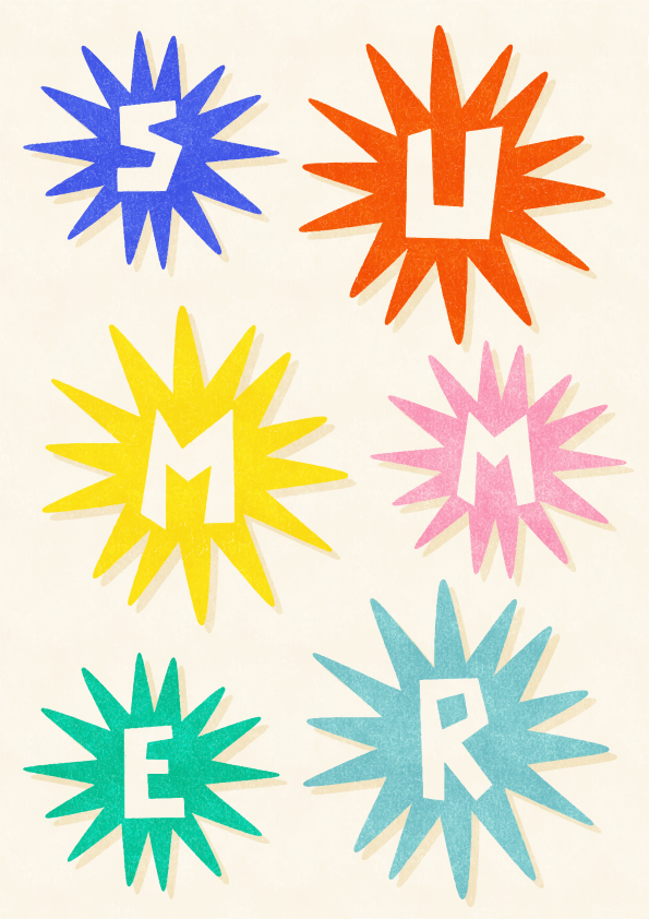 Fundo texturizado com estrelas coloridas que formam verão