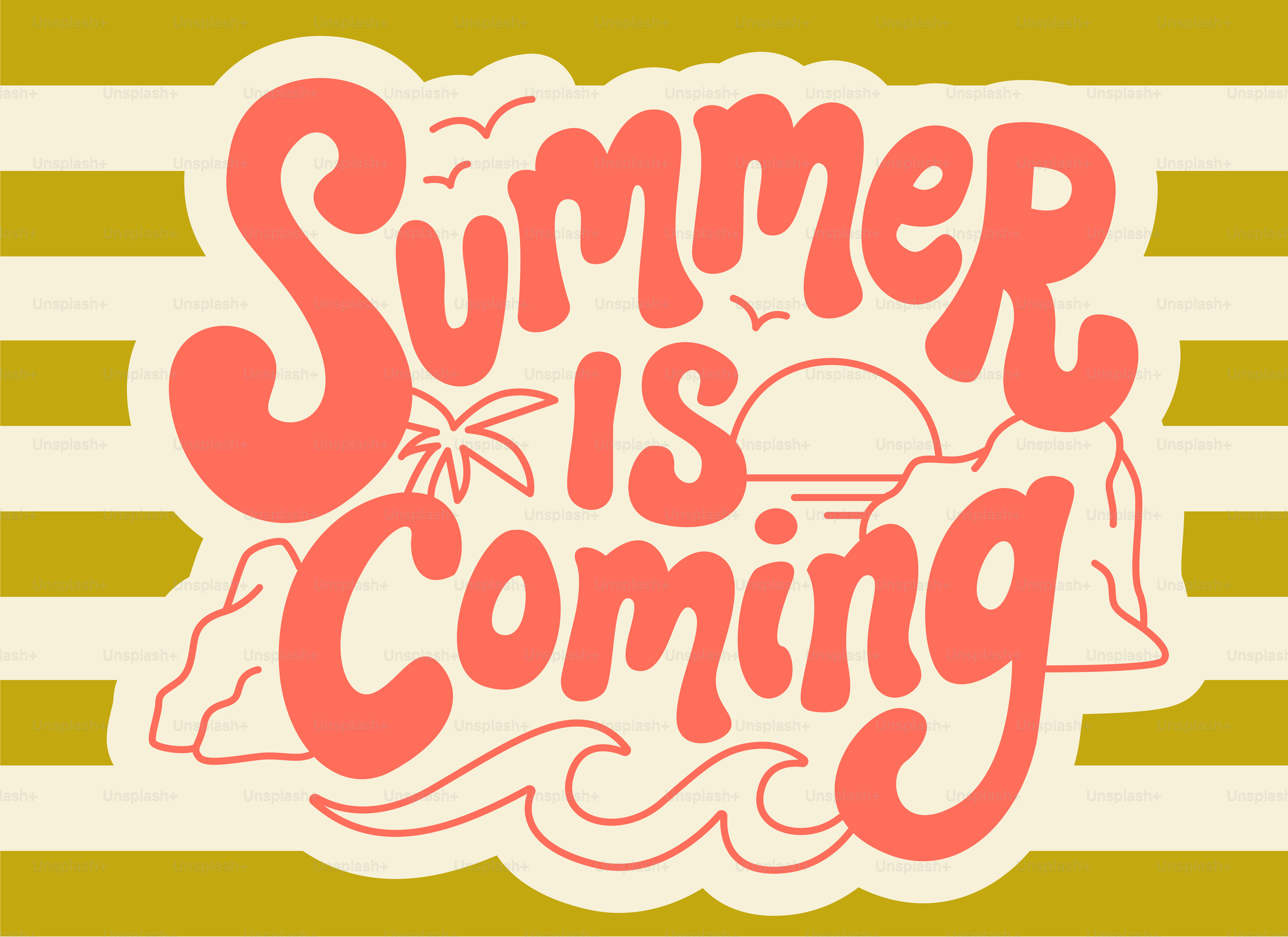 Gráfico retro de 'el verano se acerca' con elementos de playa