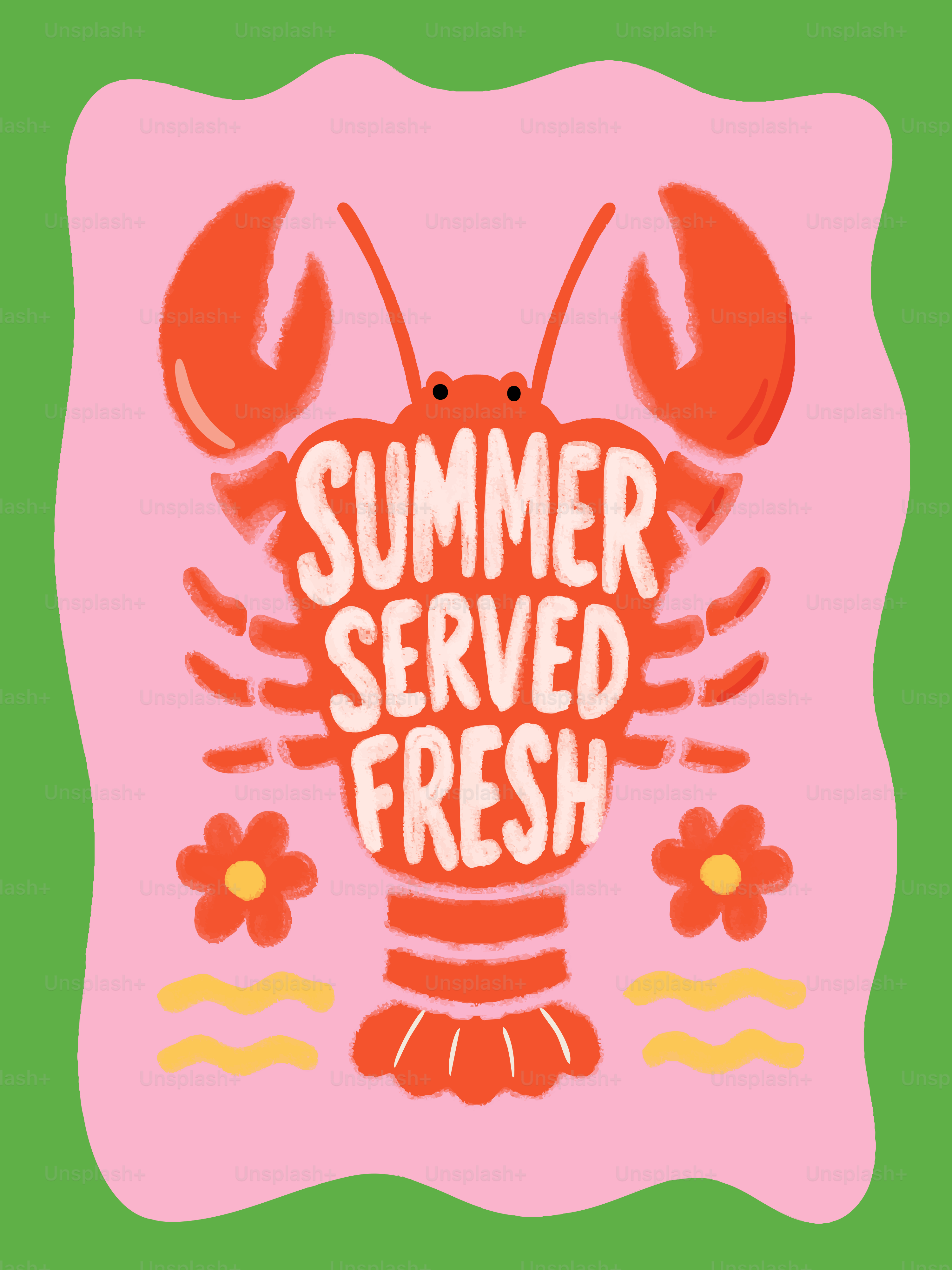 Red lobster illustration with 'summer served fresh' text