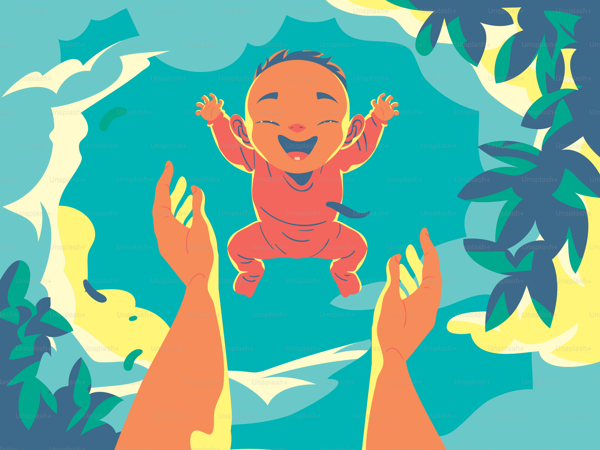 Bébé heureux dans l’air du point de vue du père