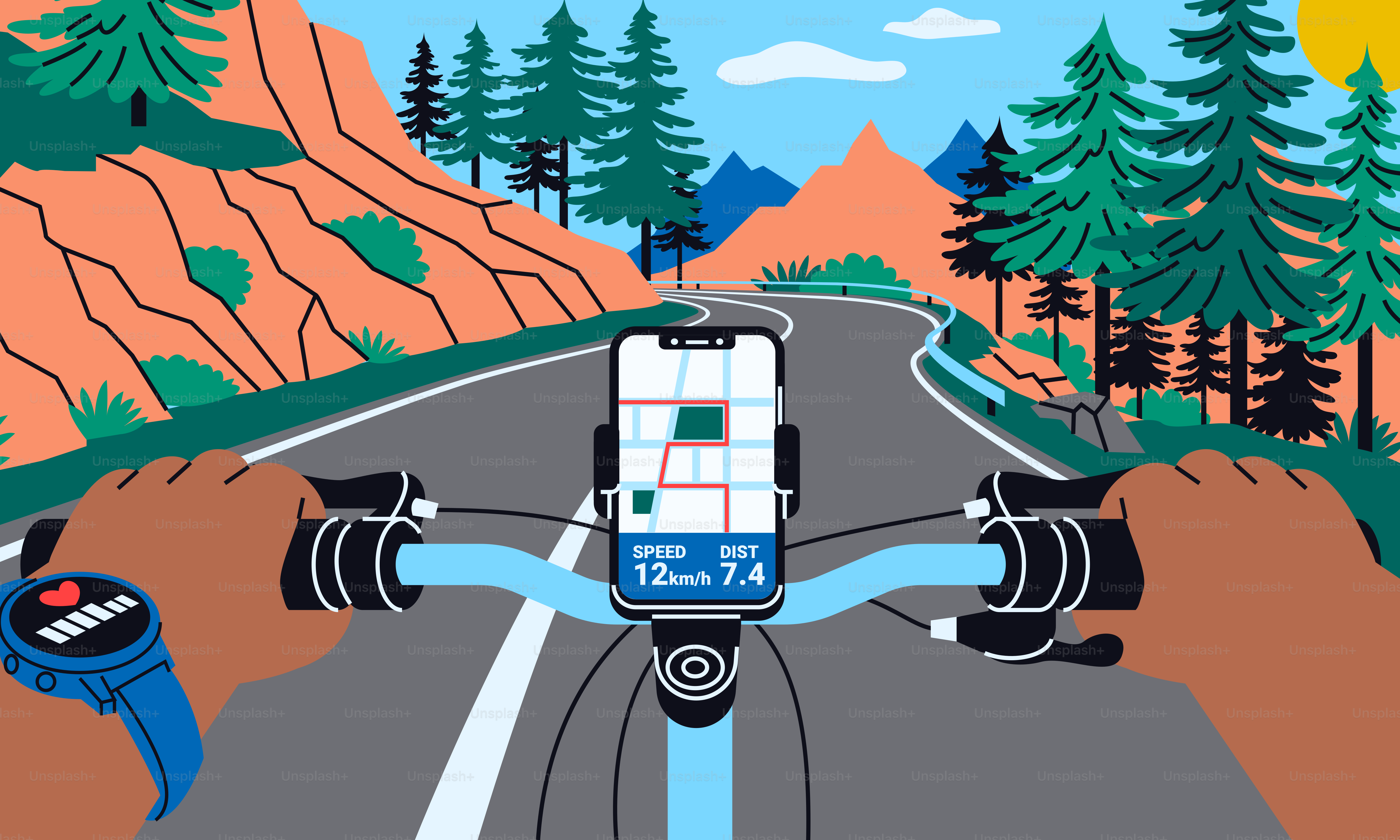 曲がりくねった山道をスマホナビでサイクリング