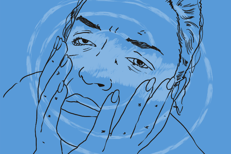 Seni garis biru orang dalam kesulitan