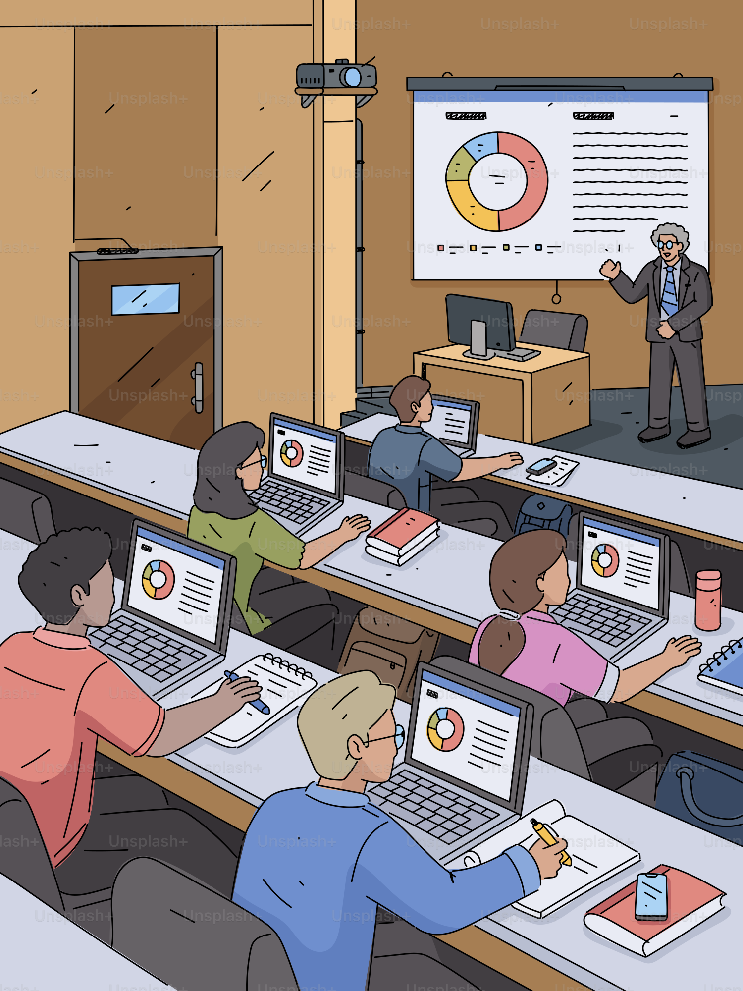 Enseignant enseignant l’analyse de données en classe aux élèves