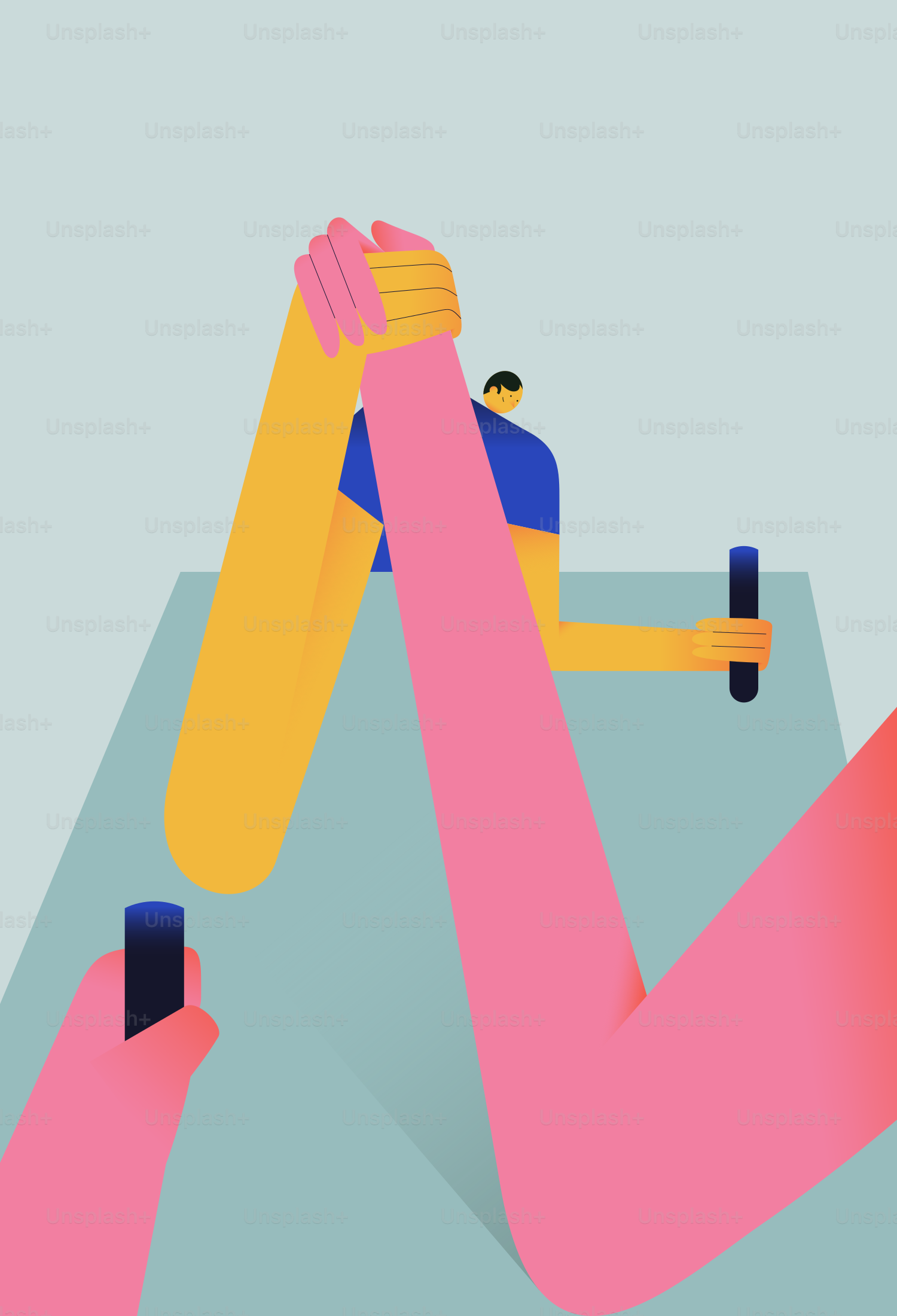 Stylized arm wrestling match between two figures
