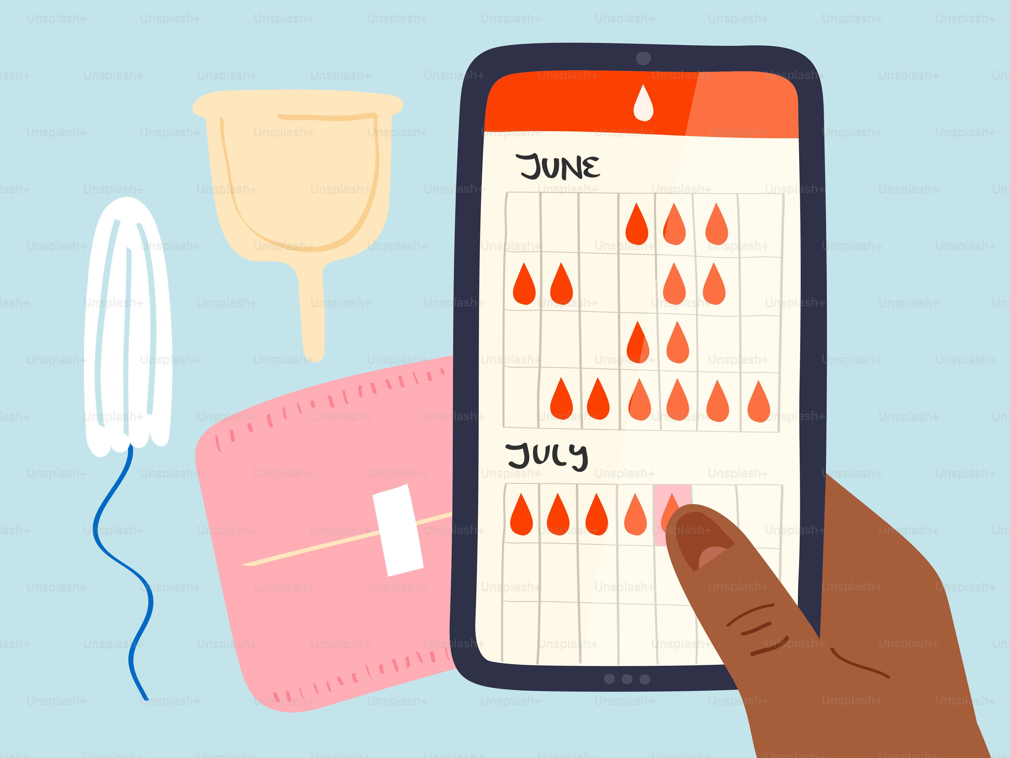 Melacak menstruasi tidak teratur di aplikasi ponsel, produk kebersihan