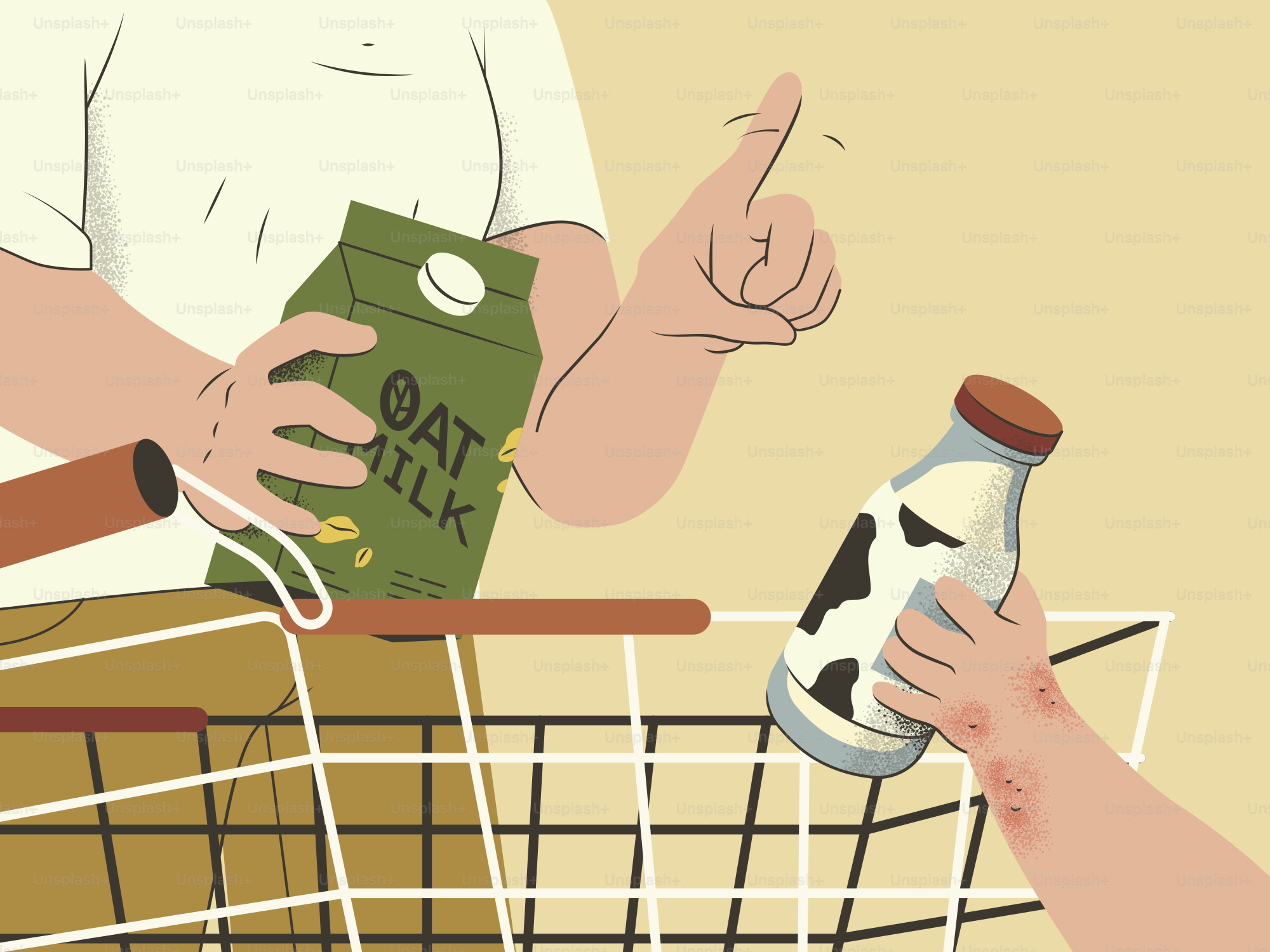 Persona que elige leche de avena, rechaza la leche de vaca