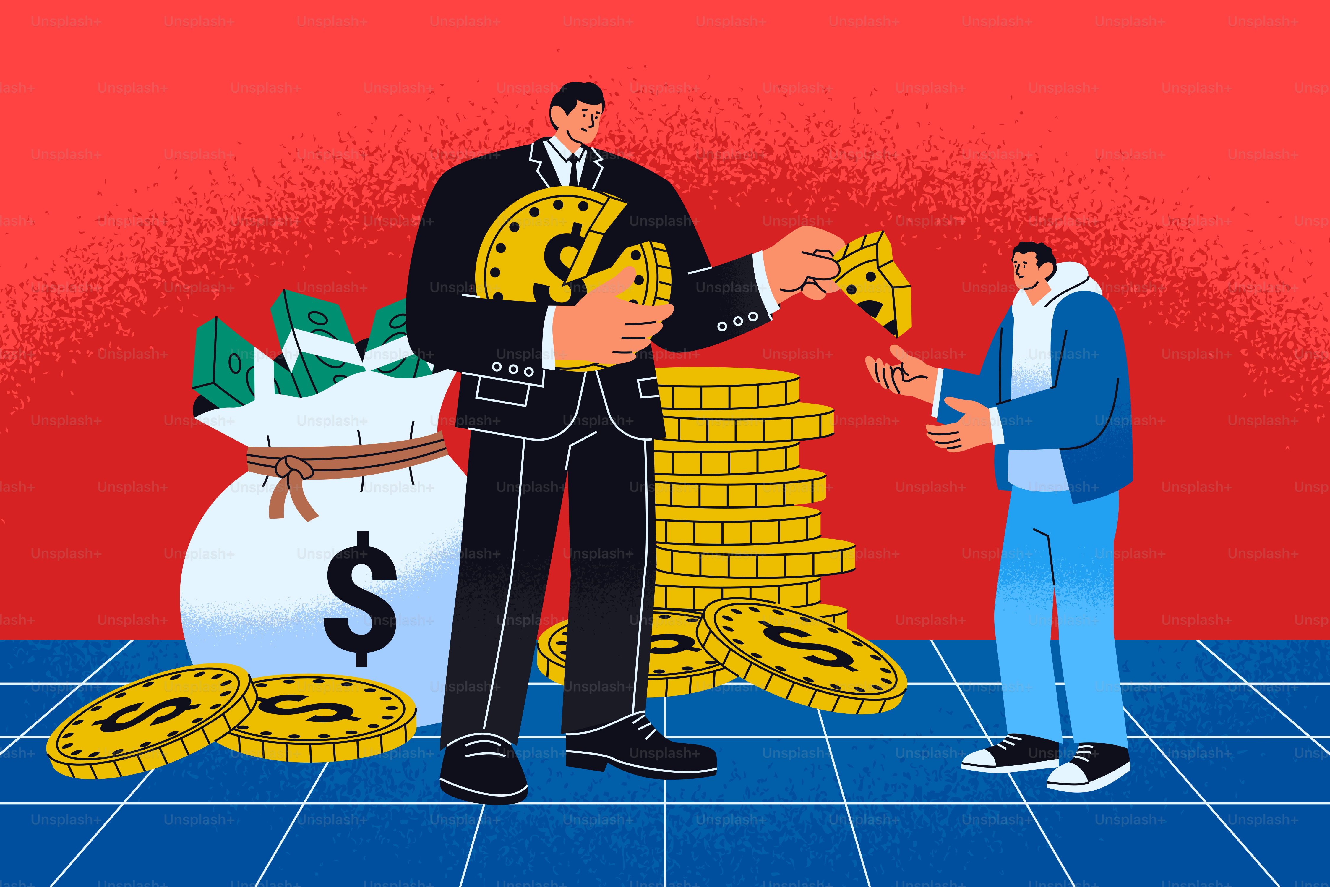 裕福な男性が少額の金銭を寄付する経済的不平等