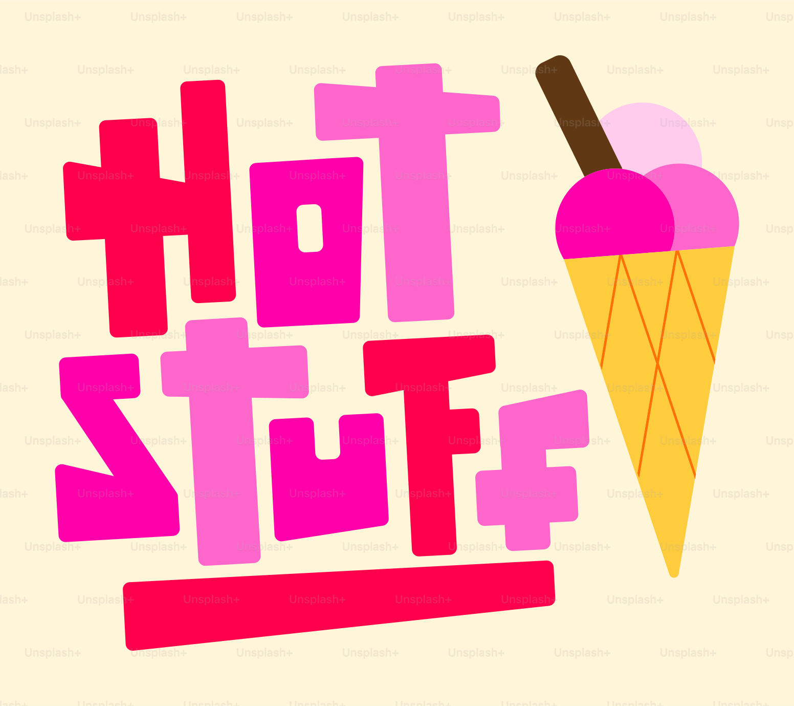 Texte rose « hot stuff » et cornet de glace