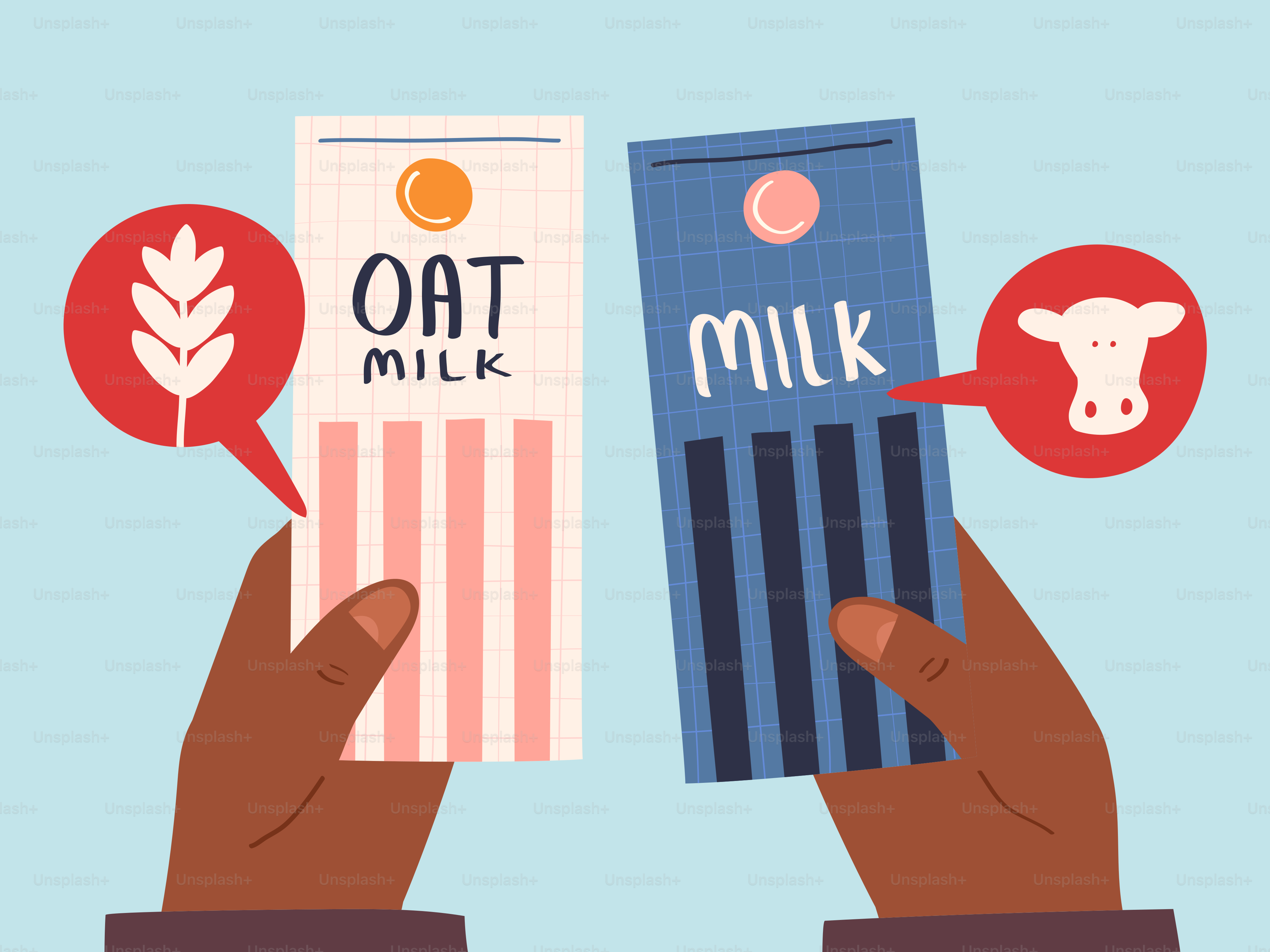 Oat milk and milk cartons with gluten and dairy