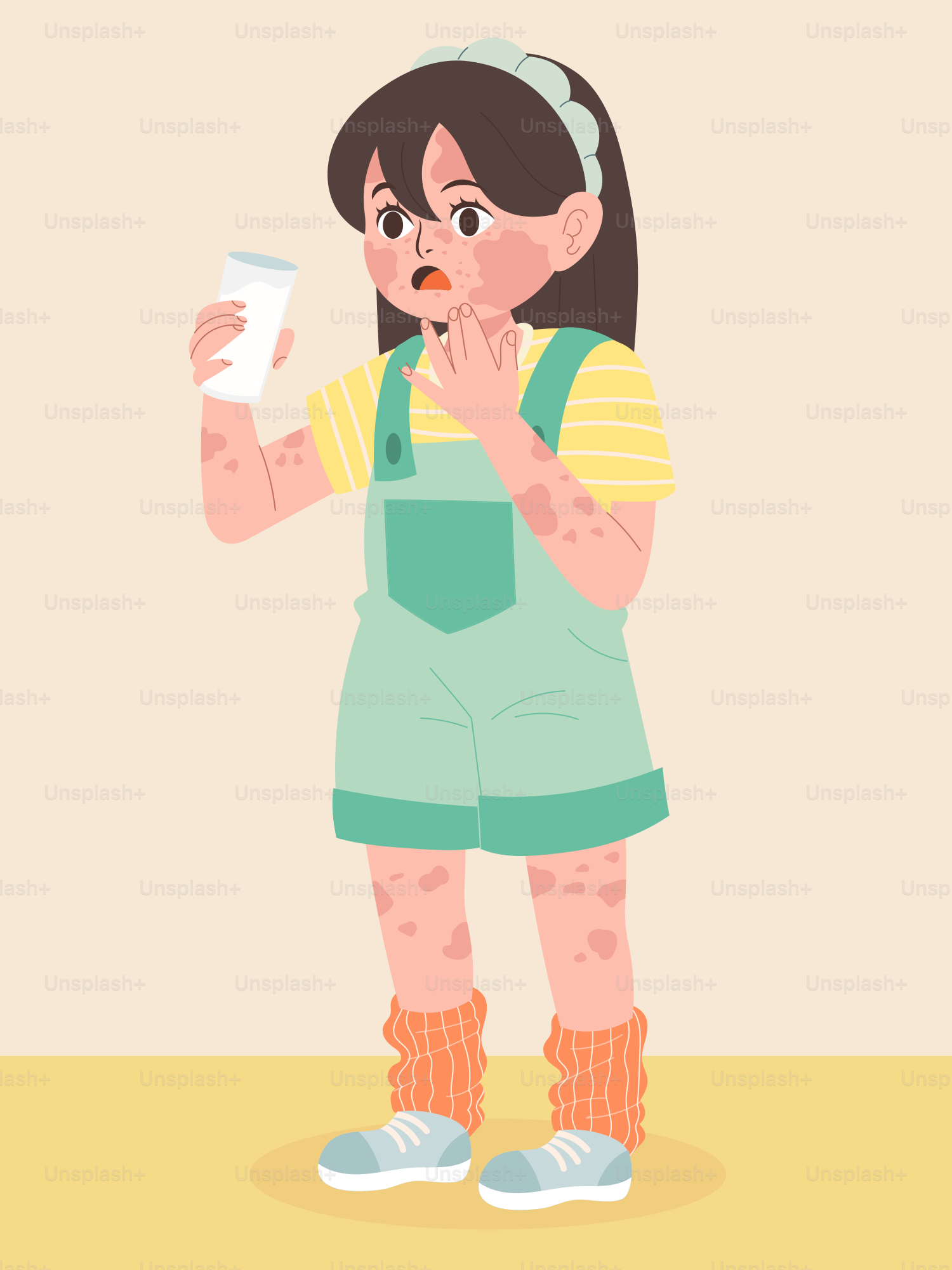皮膚のかぶれのある若い女の子がカップを持っている