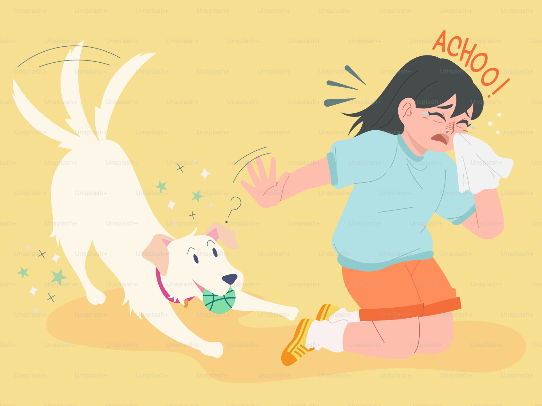 犬のフケアレルギーによる子どものくしゃみ