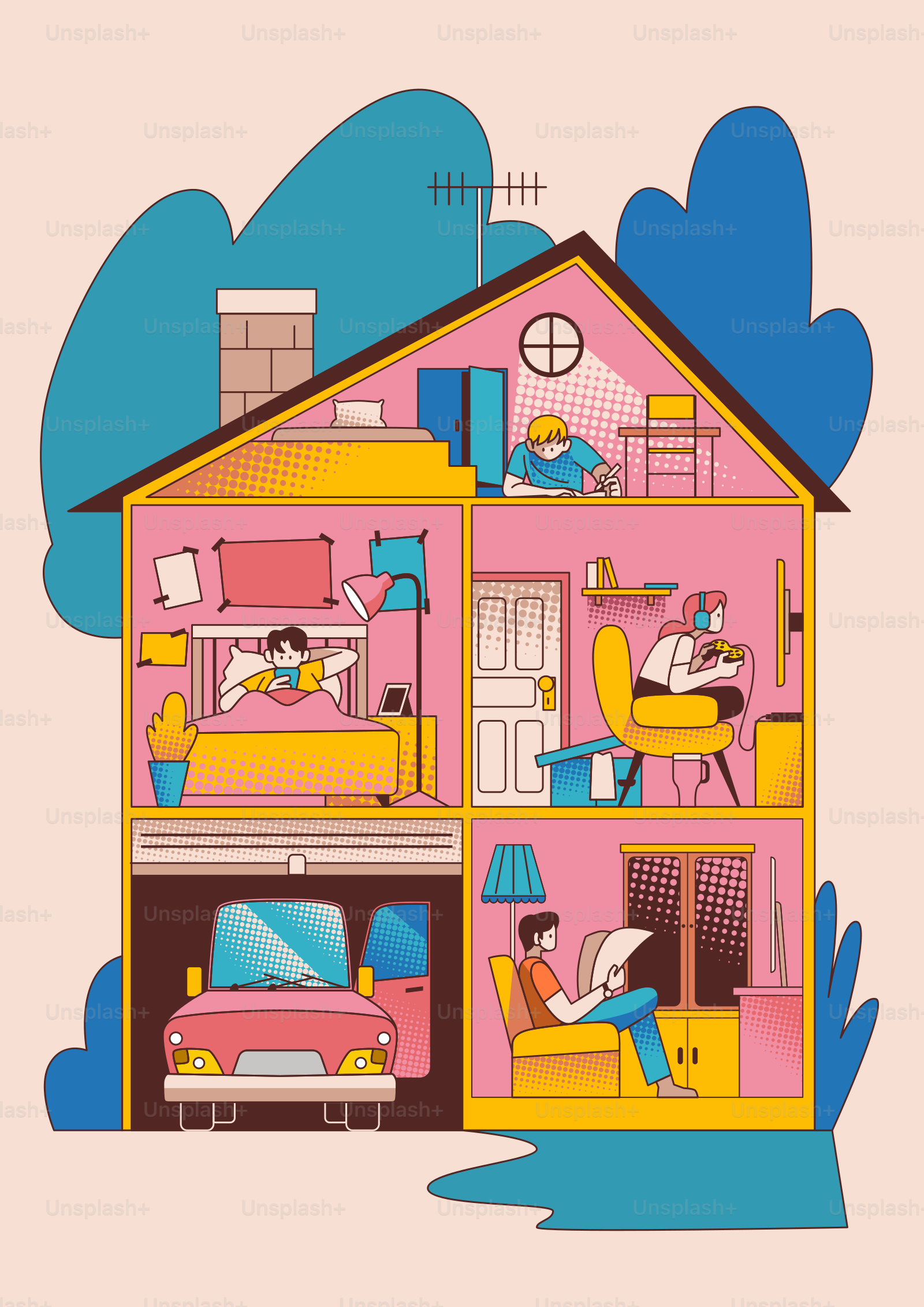 Des gens qui travaillent, se détendent et jouent chez eux