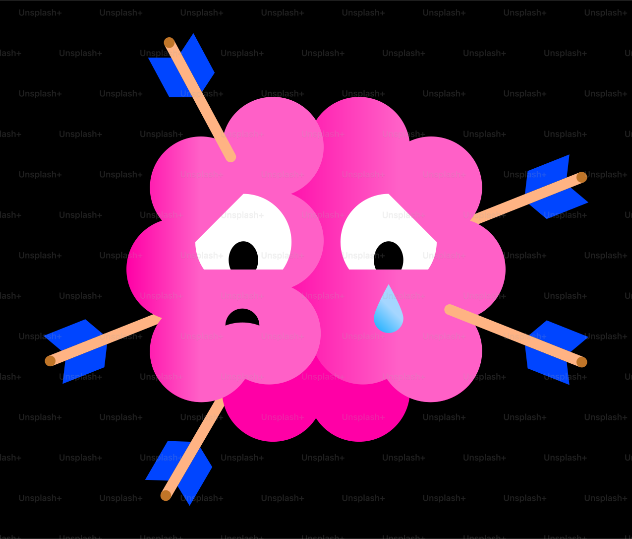 Tristes formes de dessins animés roses transpercées par des flèches