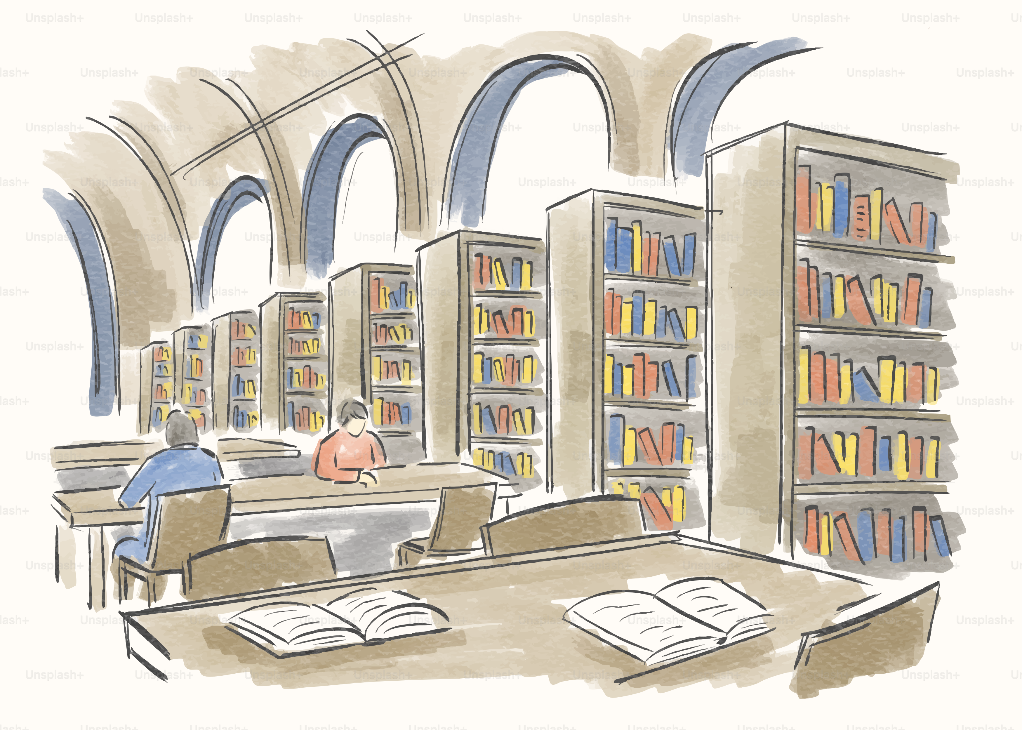 Des personnes étudiant dans une salle d’étude de bibliothèque