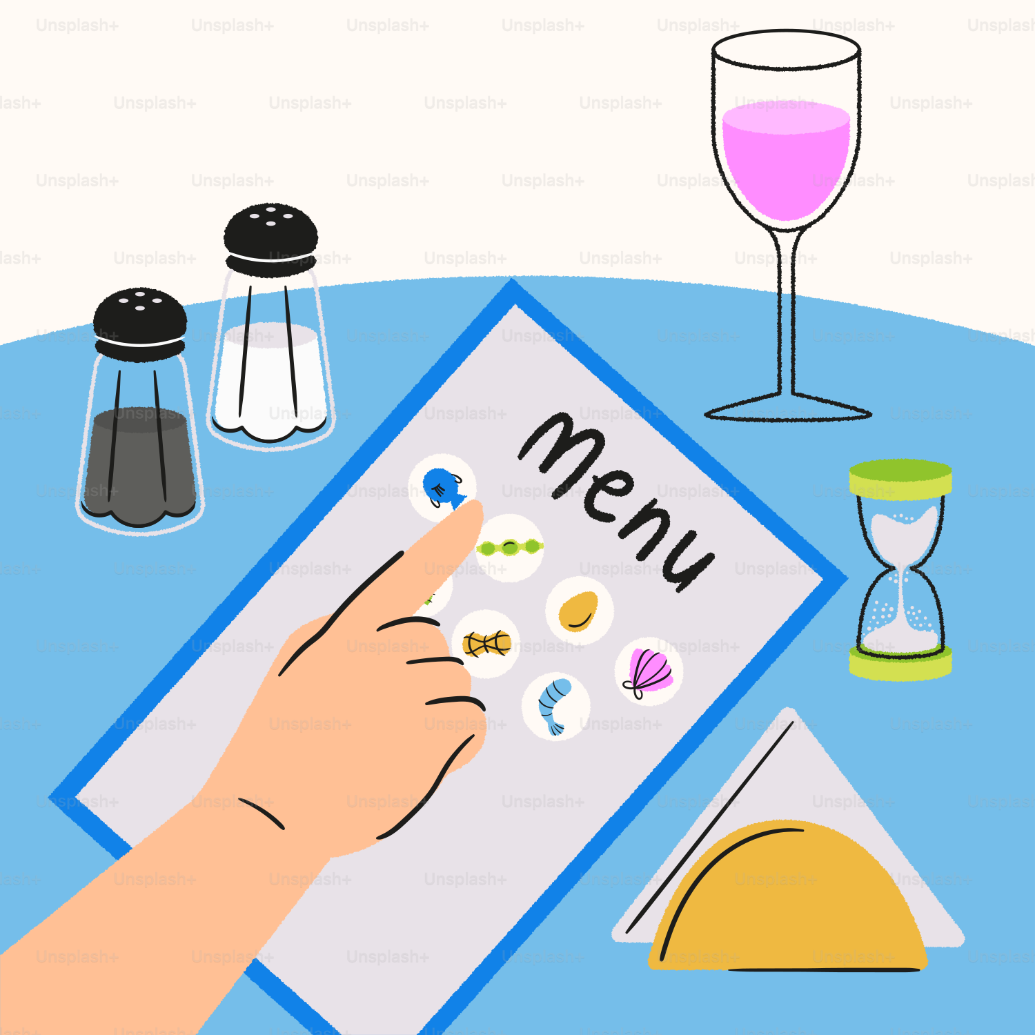 Hand selecting items on a digital menu