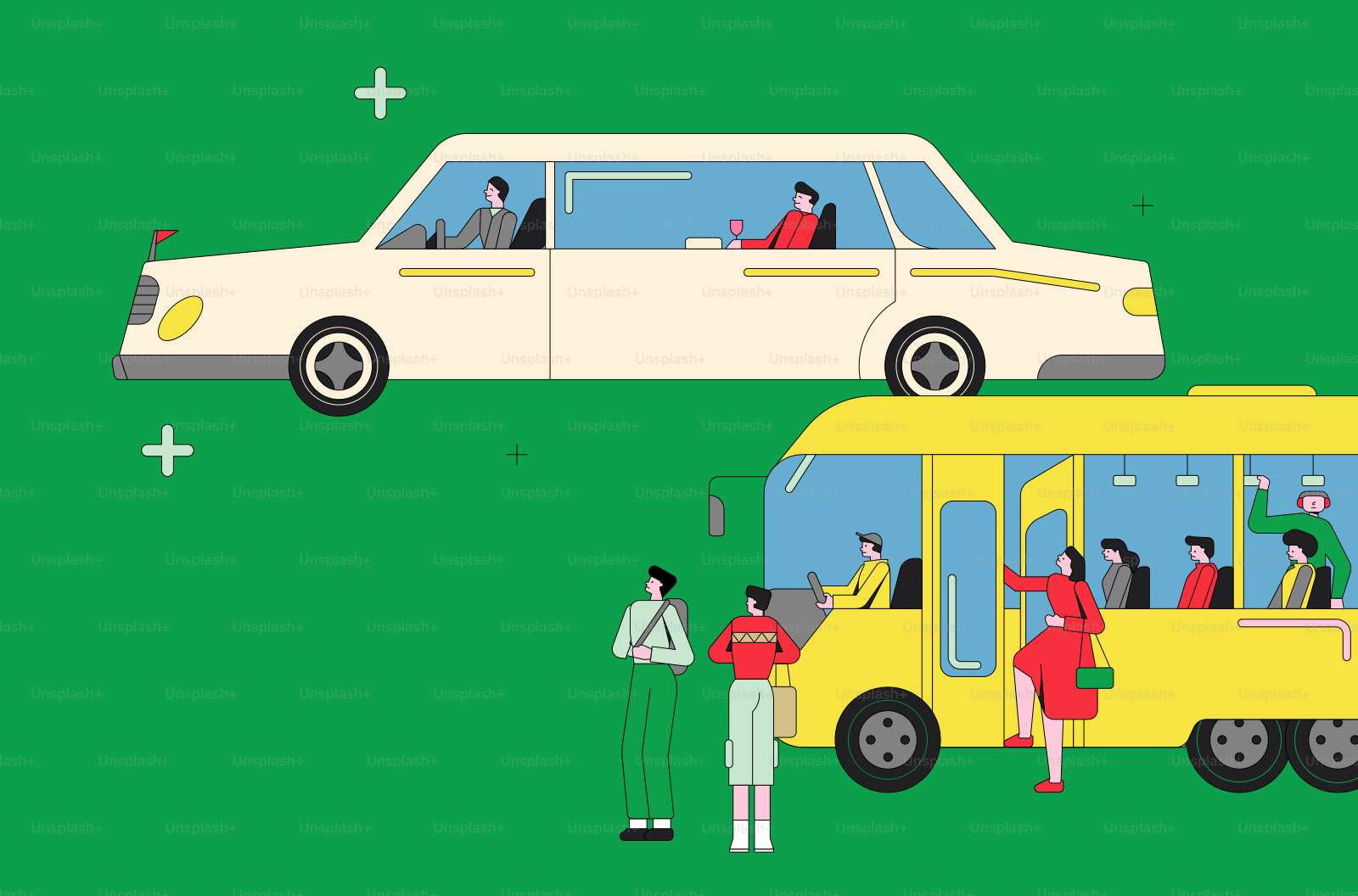 Le auto di lusso e gli autobus pubblici illustrano la disparità nei trasporti