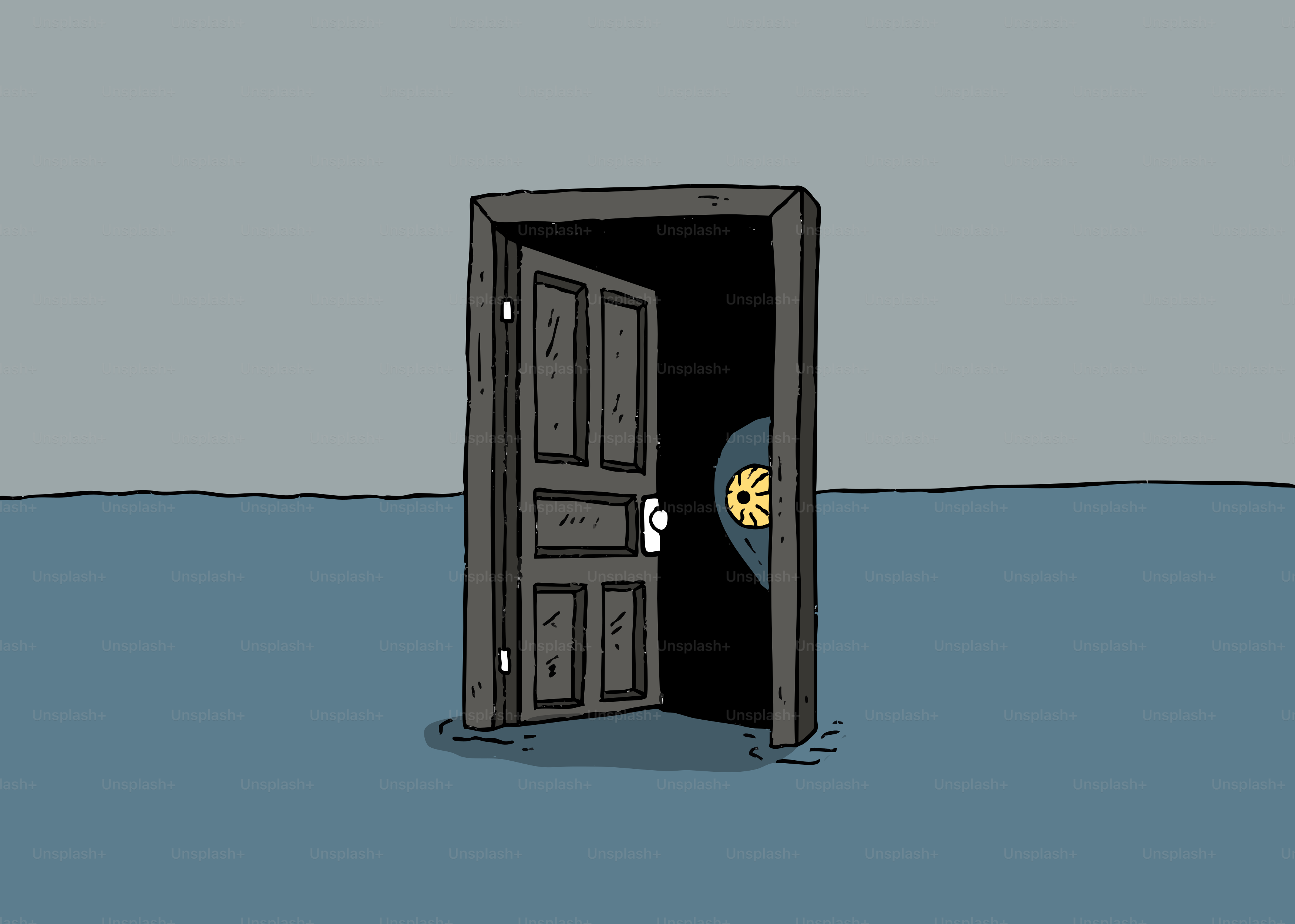 Créature mystérieuse qui sort d’une porte sombre