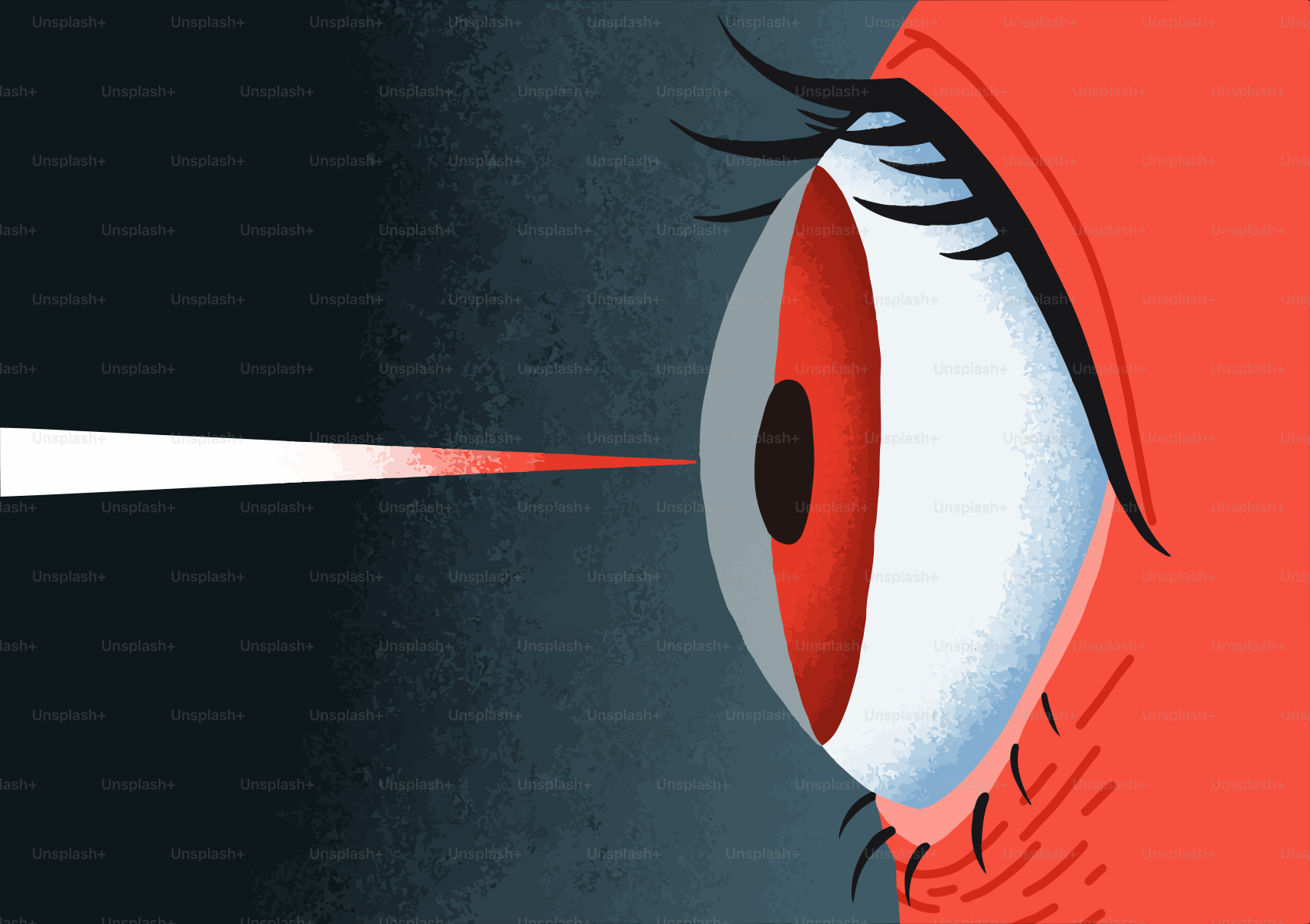Red eye with light beam entering pupil