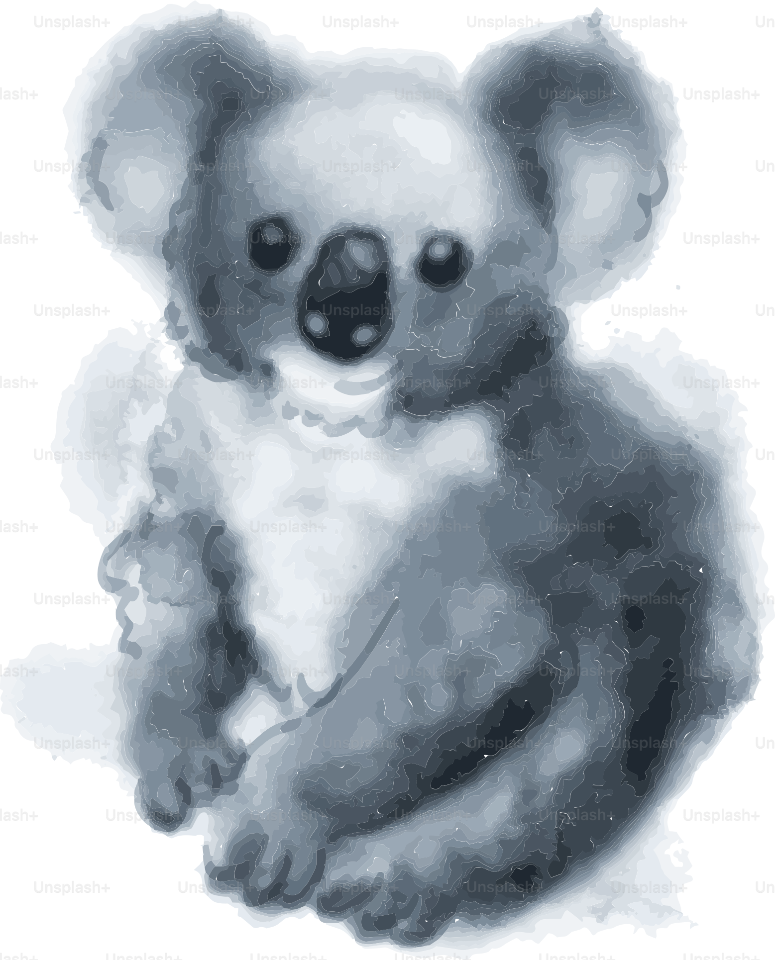 Un koala blu e grigio con orecchie arrotondate e naso scuro