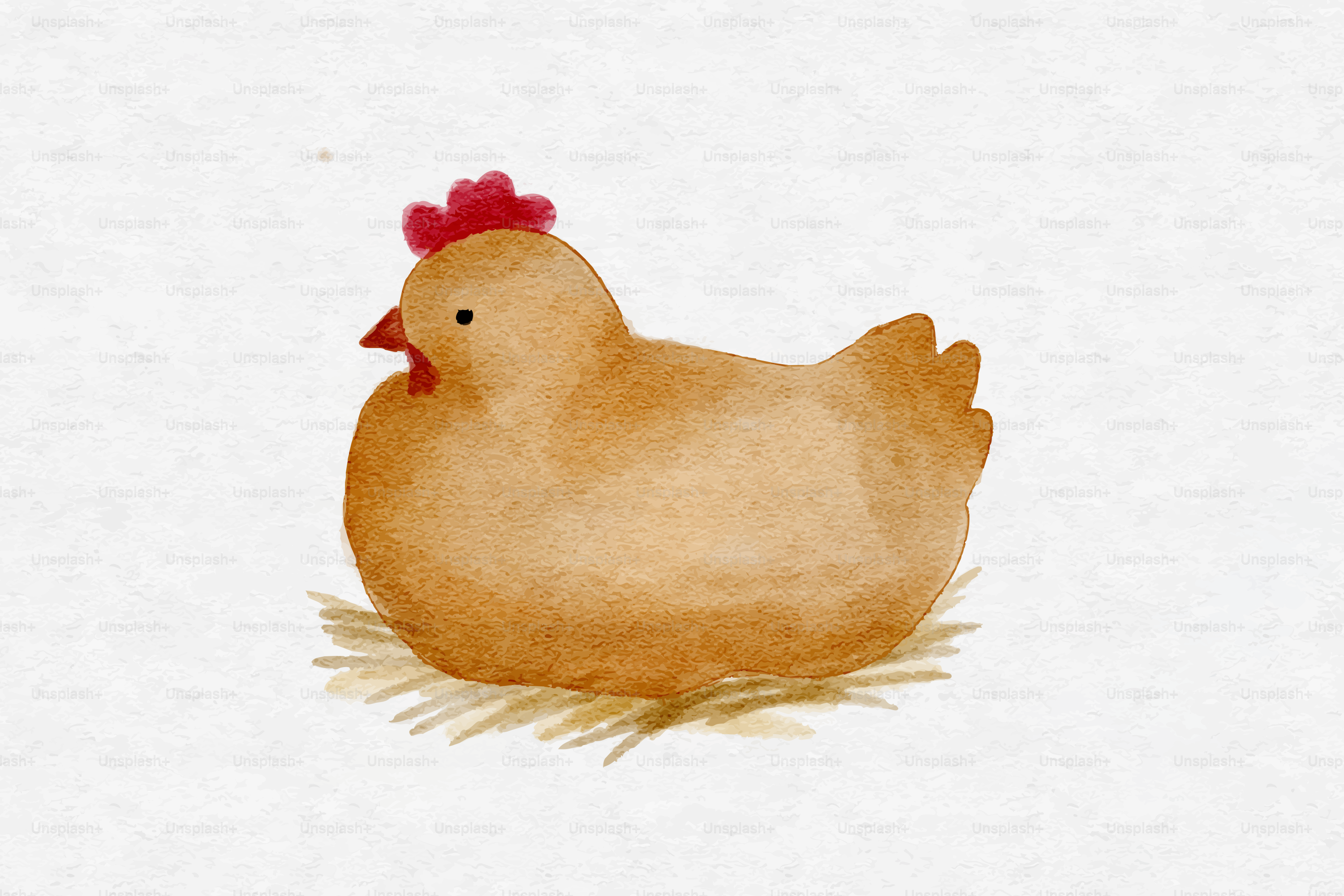 Uma aquarela de uma galinha marrom sentada em um pequeno ninho