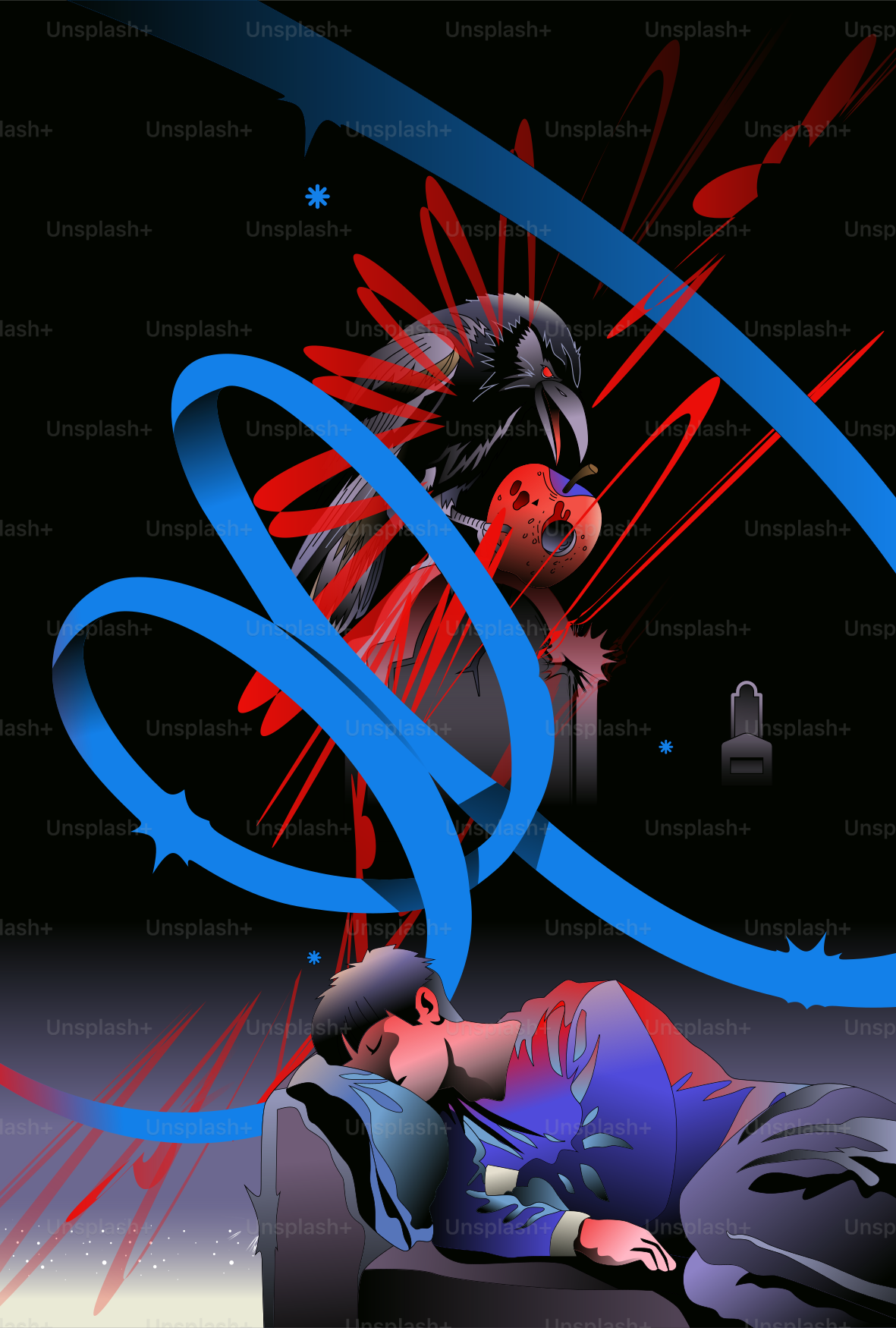Person with red ribbons and eyes - Vector Illustration on Unsplash+