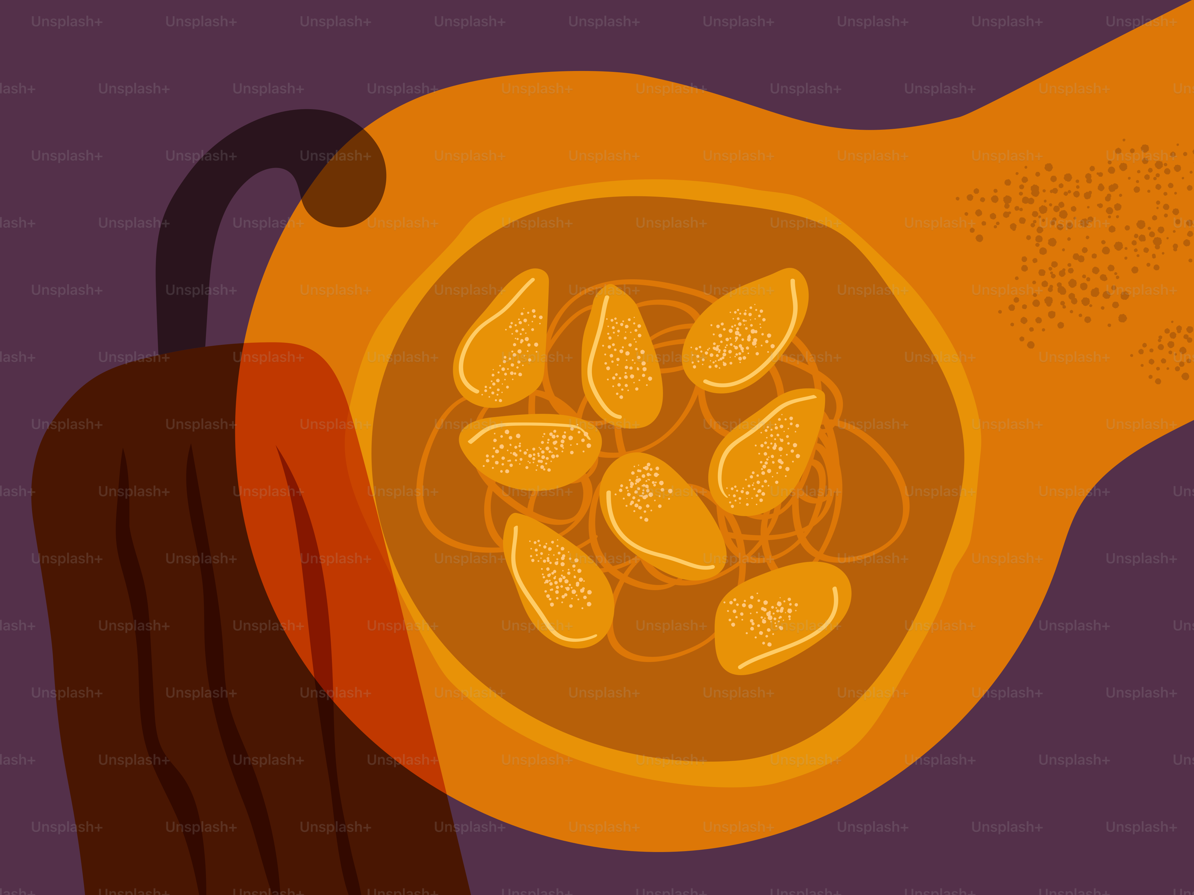 Une courge musquée orange avec des graines sur fond violet foncé