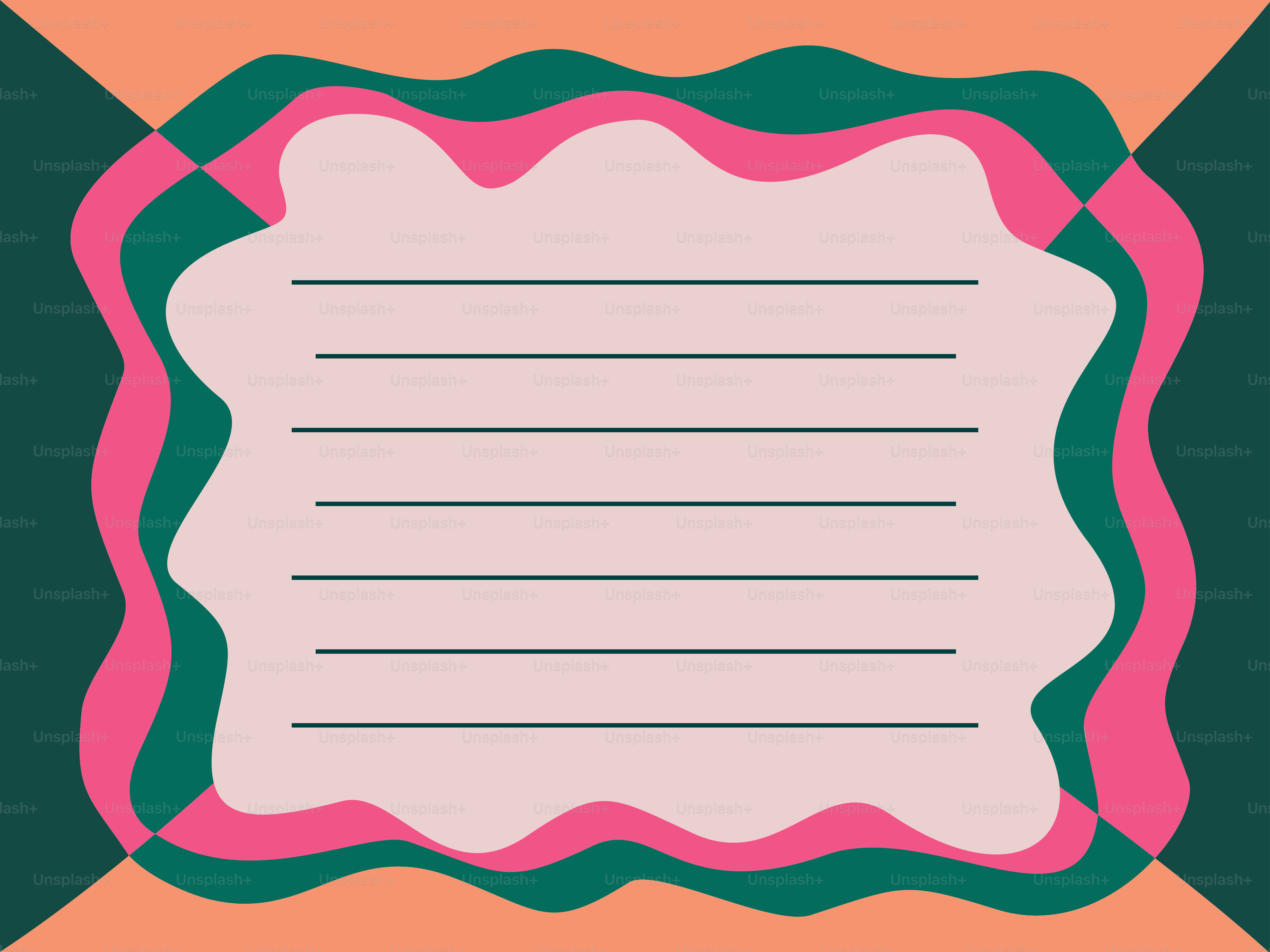 A light pink rectangular frame with wavy borders and horizontal lines on a background