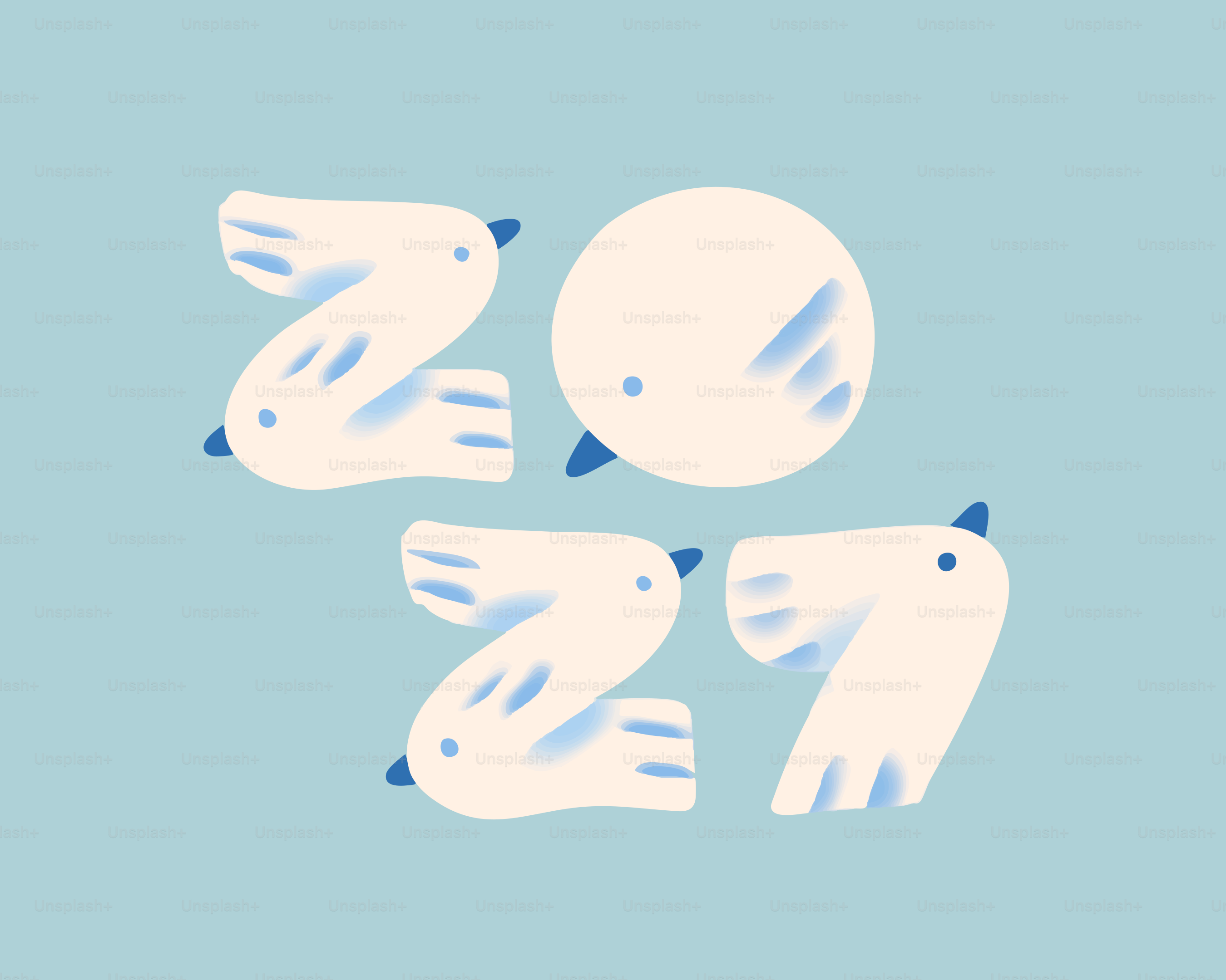 2027 stylized as white birds - Vector Illustration on Unsplash+