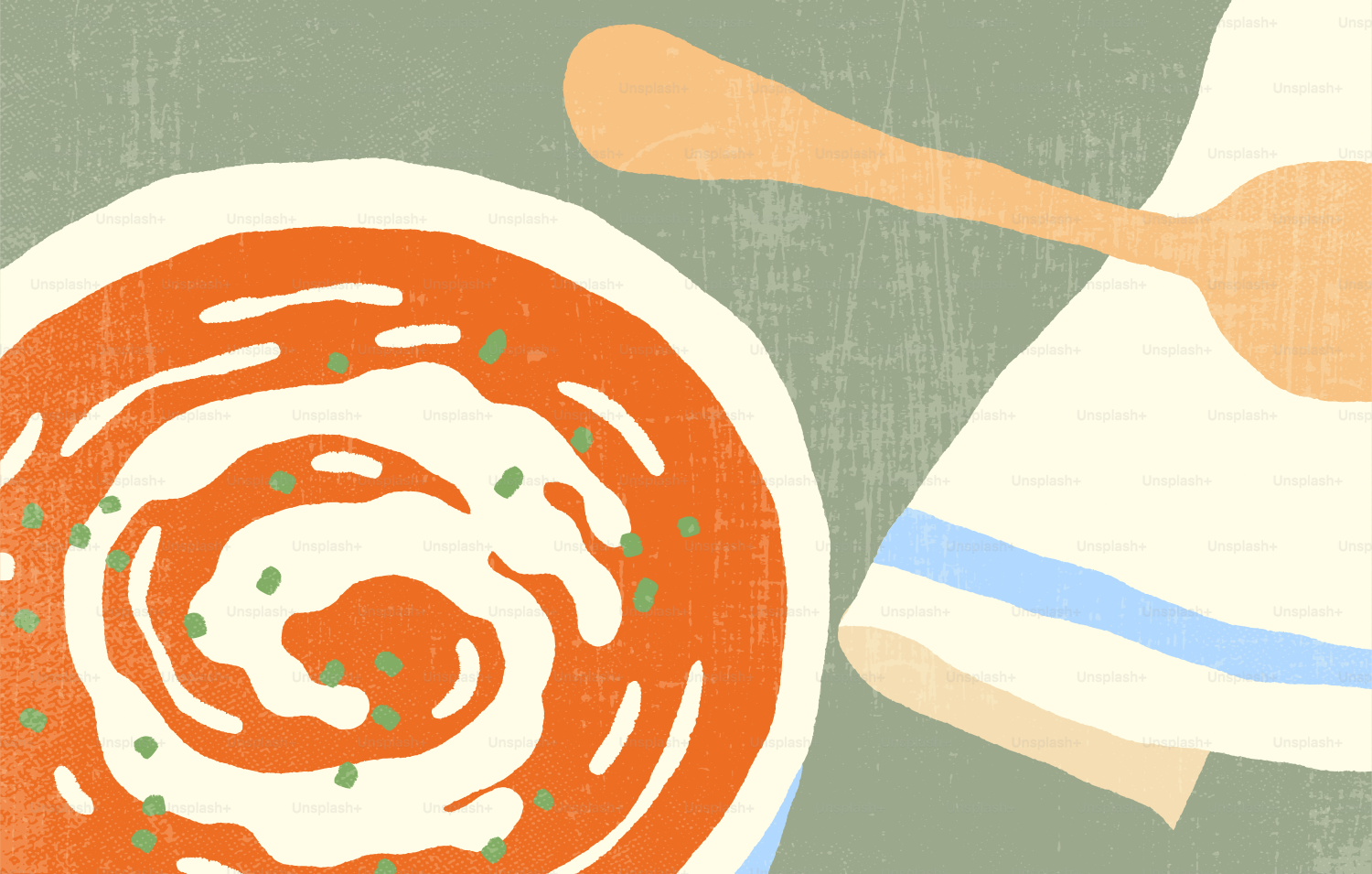 Eine Schale Orangensuppe mit einem Sahne-Wirbel und grünen Kräutern