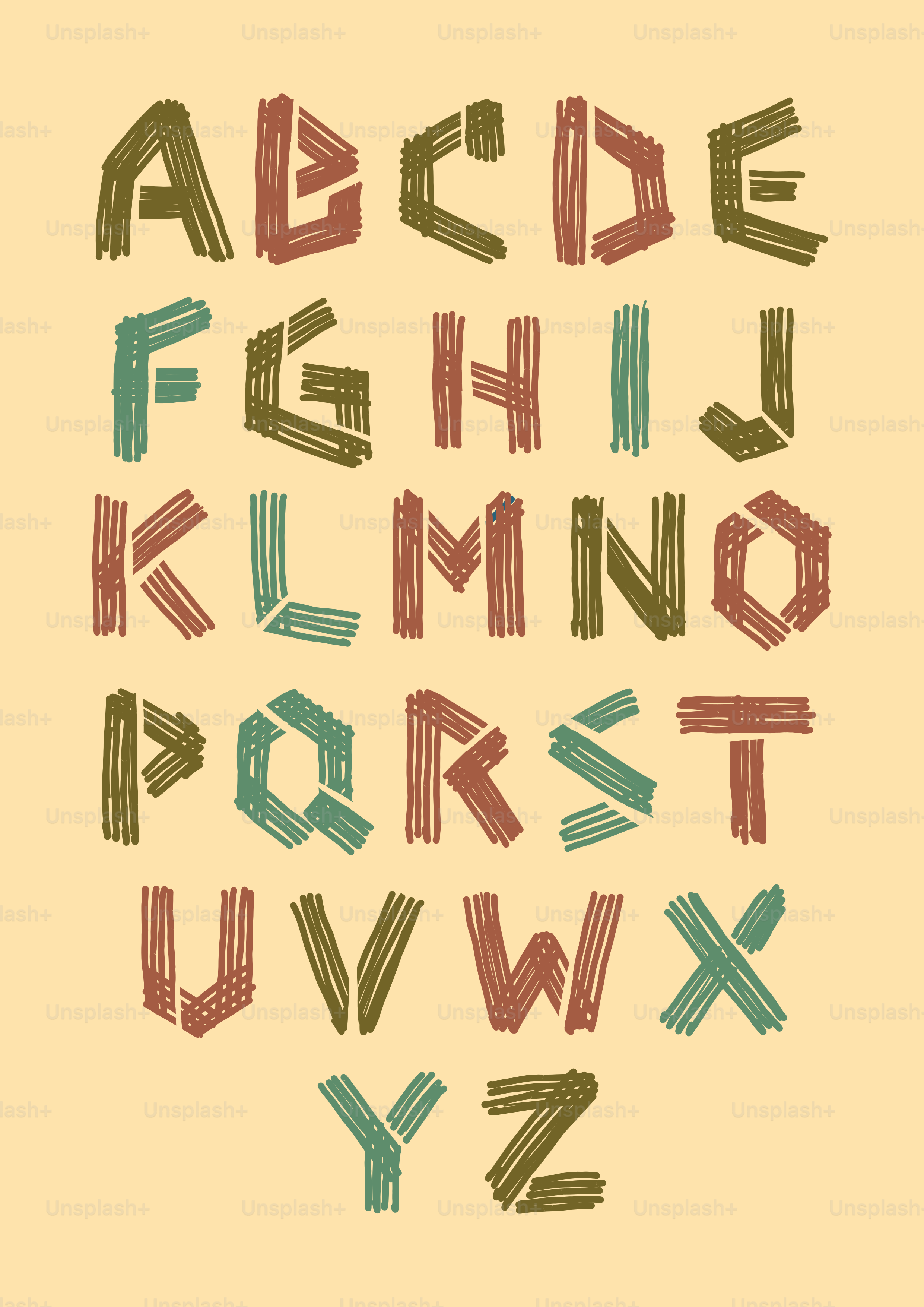 Un set di colorate lettere dell'alfabeto disegnate a mano su uno sfondo chiaro