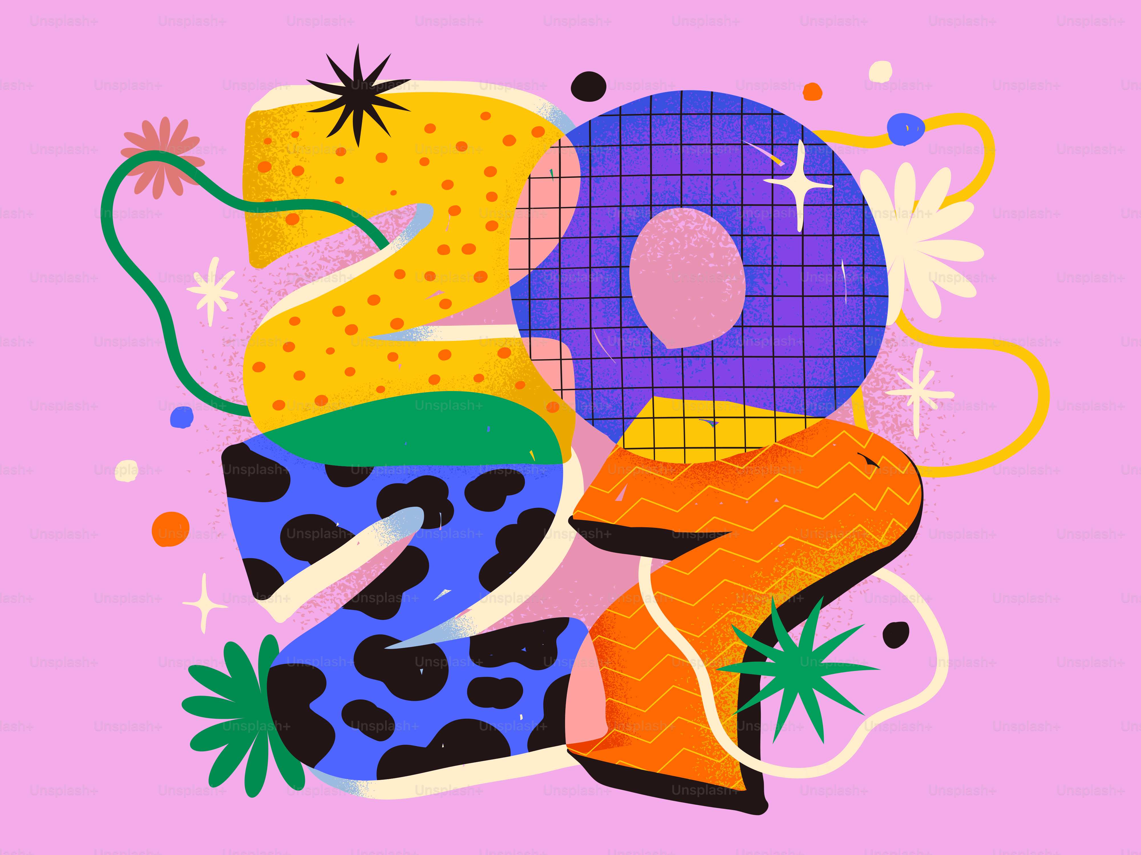 The numbers 2027 in colorful patterned shapes on a light pink background