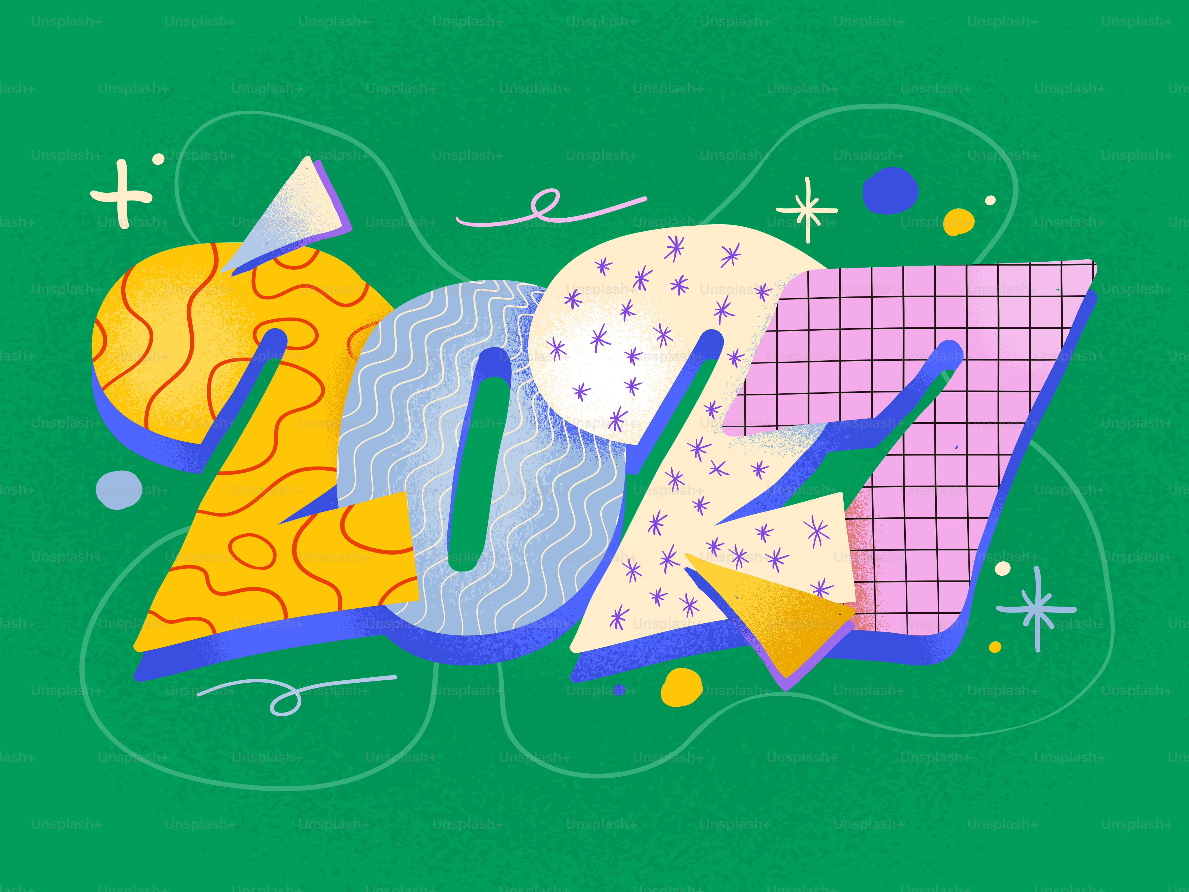 The number 2027 in colorful patterned typography on a textured green background