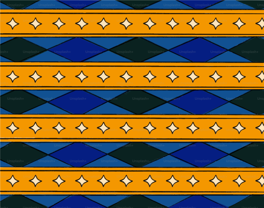 A repeating pattern of orange bands with stars and blue diamond shapes