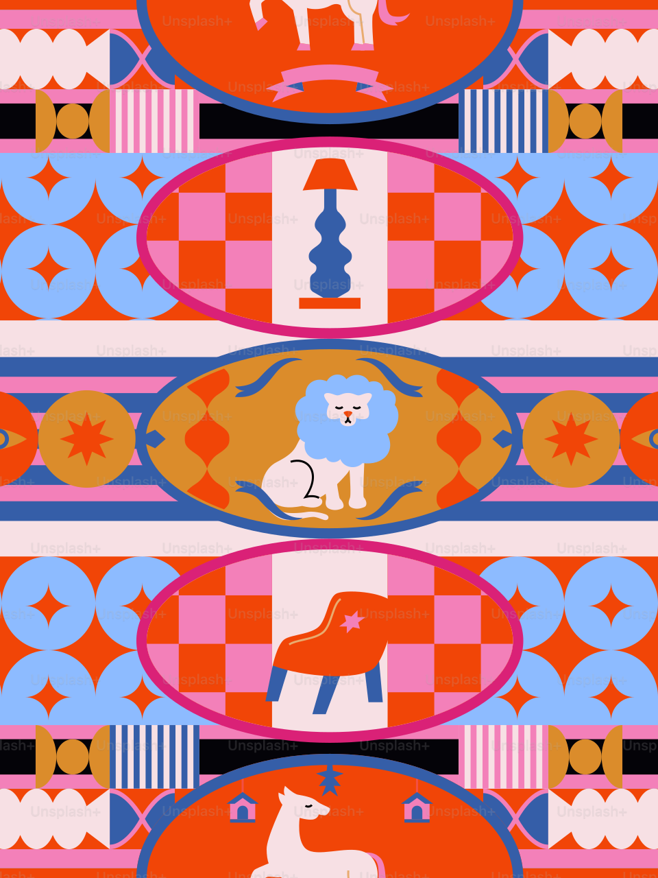 Colorful seamless pattern with lions - Vector Illustration on Unsplash+