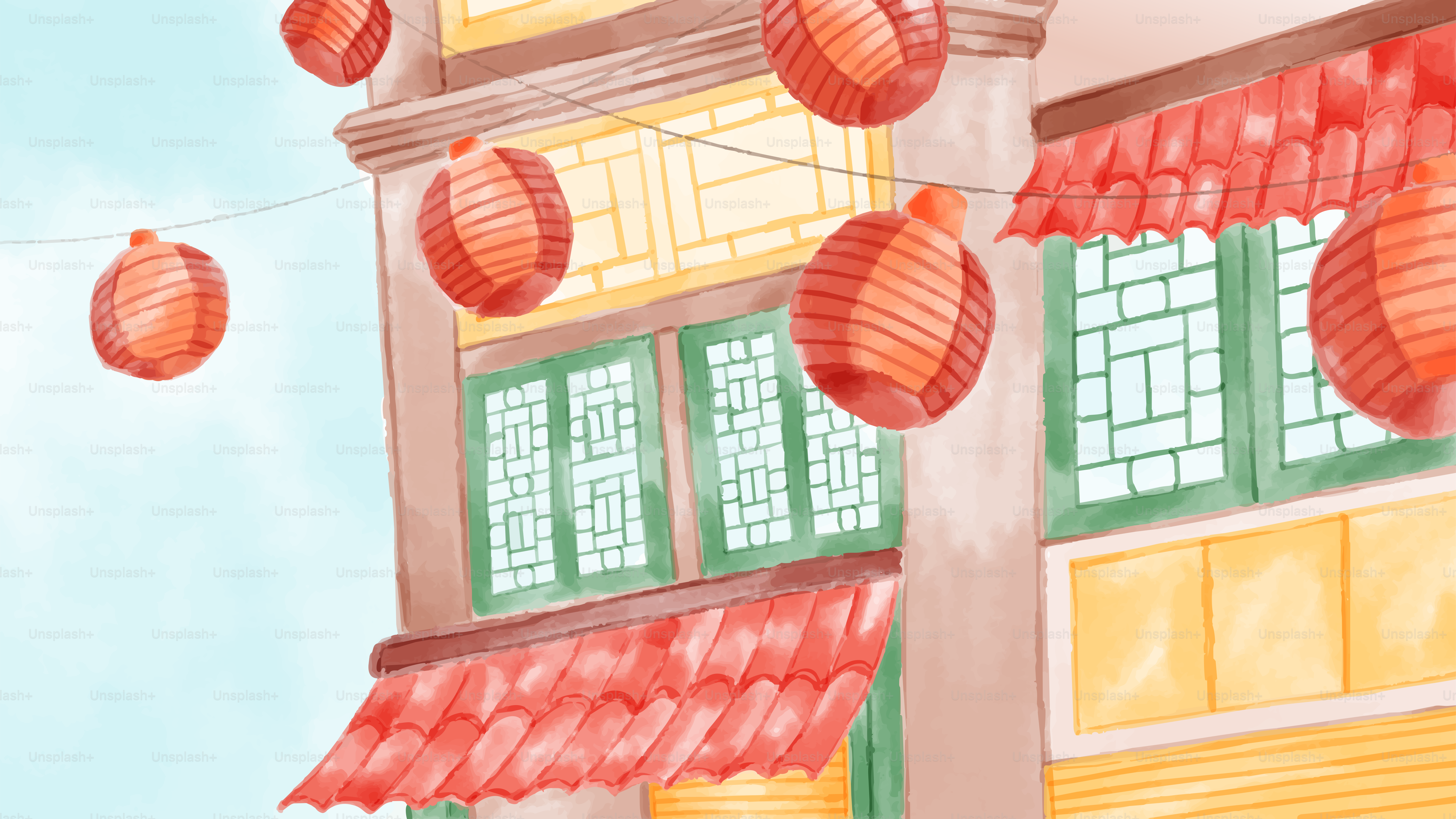 Colorful paper lanterns with floral patterns - Vector Illustration on ...
