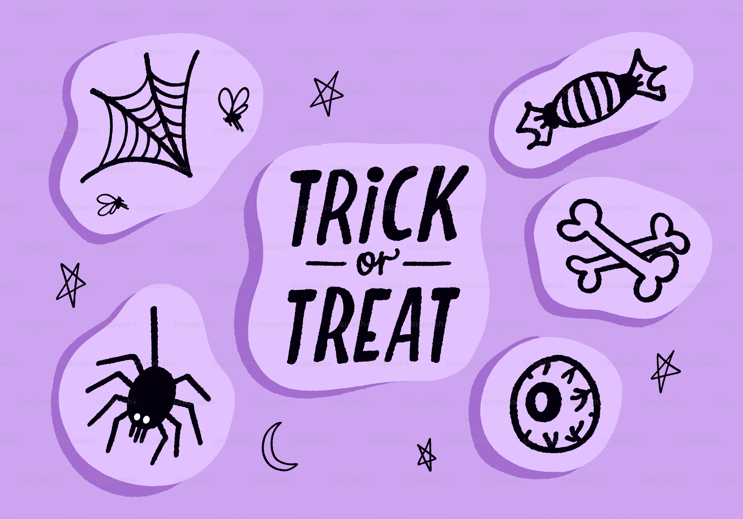 Halloween stickers with ghost and cat - Vector Illustration on Unsplash+